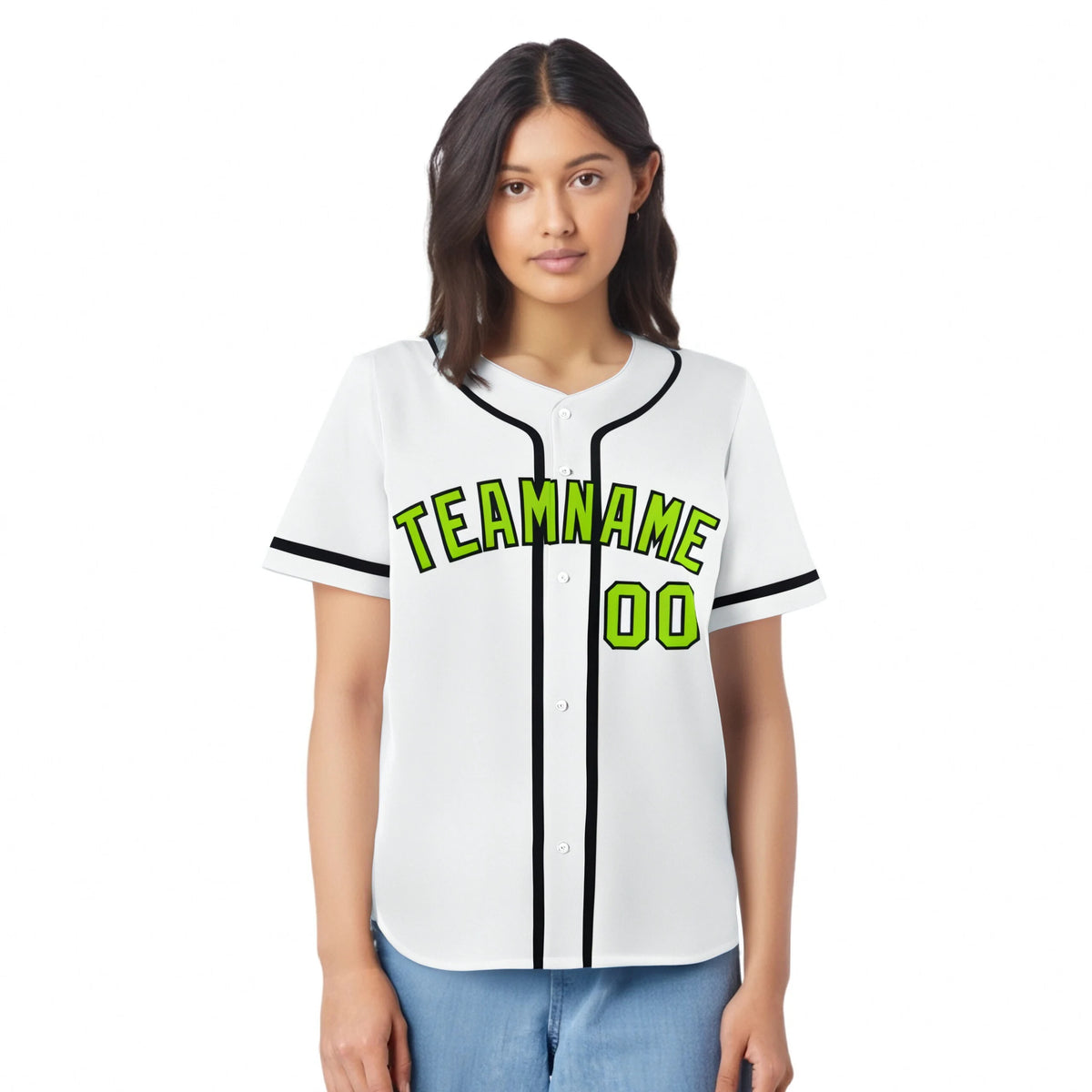 Custom White Neon Green-Black Classic Style Authentic Baseball Jersey