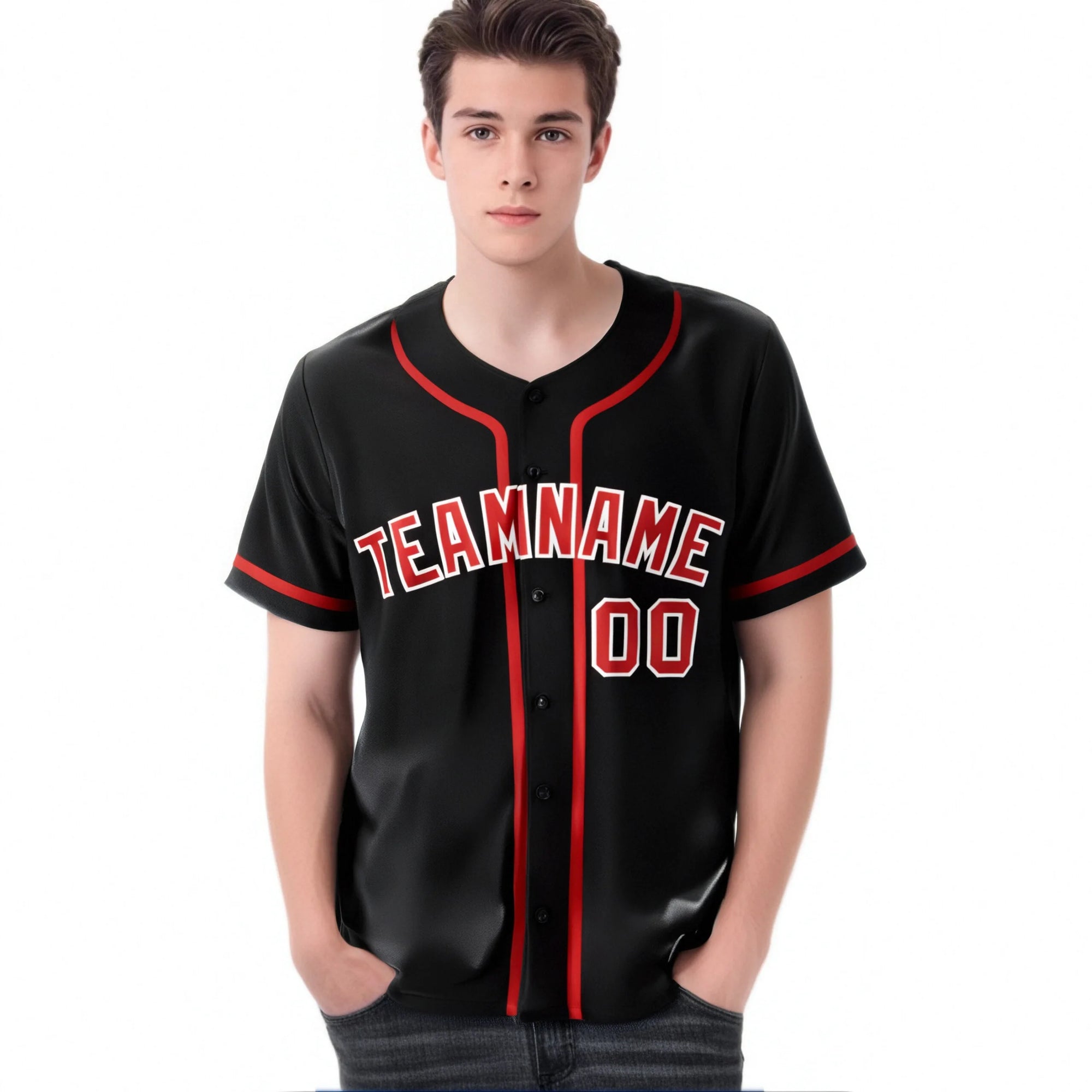 Custom Black Red Classic Style Authentic Baseball Jersey