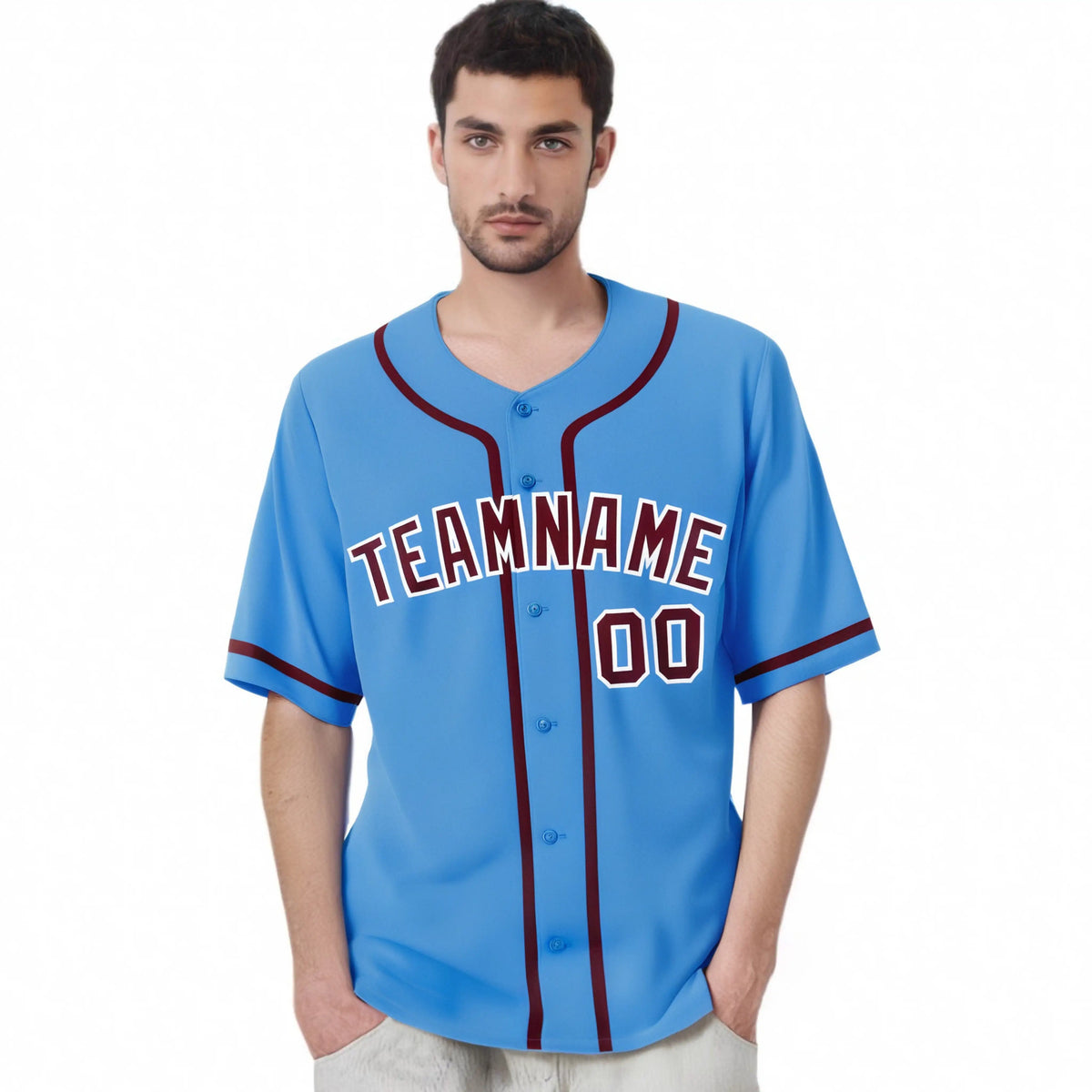 Custom Powder Blue Crimson Classic Style Authentic Baseball Jersey
