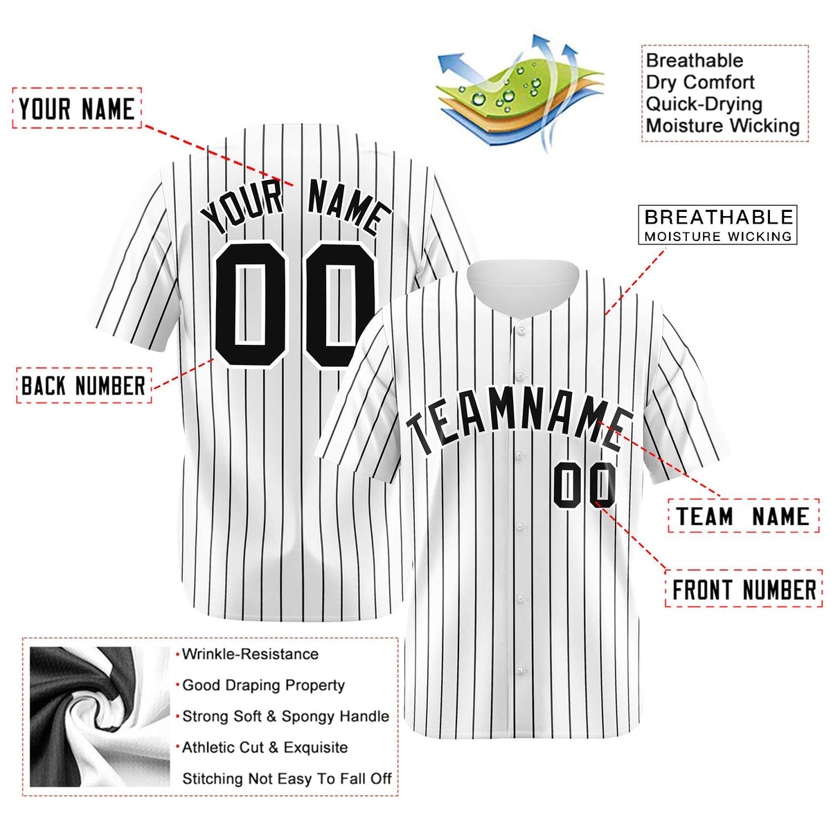Custom White Black Pinstripe Authentic Baseball Jersey
