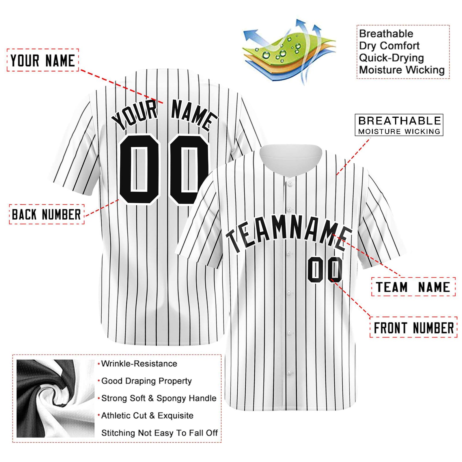 Custom White Black Pinstripe Authentic Baseball Jersey