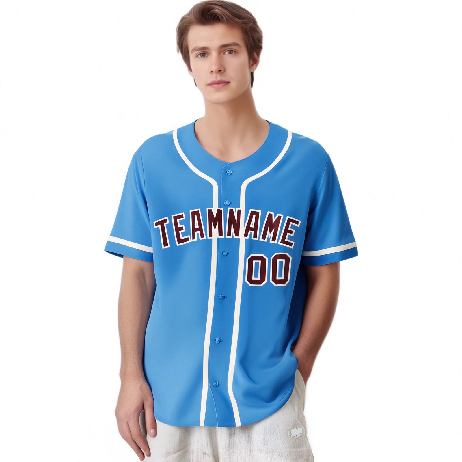 Custom Powder Blue White Classic Style Authentic Baseball Jersey