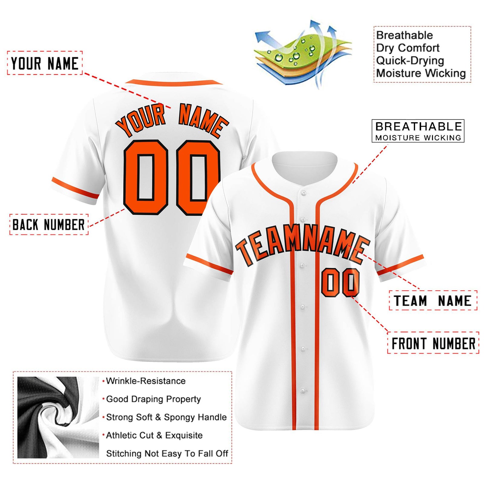 Custom White Orange Classic Style Authentic Baseball Jersey