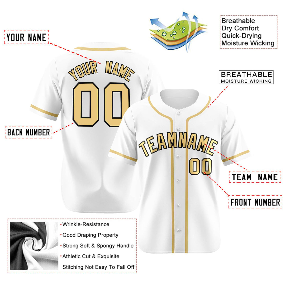 Custom White Khaki Classic Style Authentic Baseball Jersey