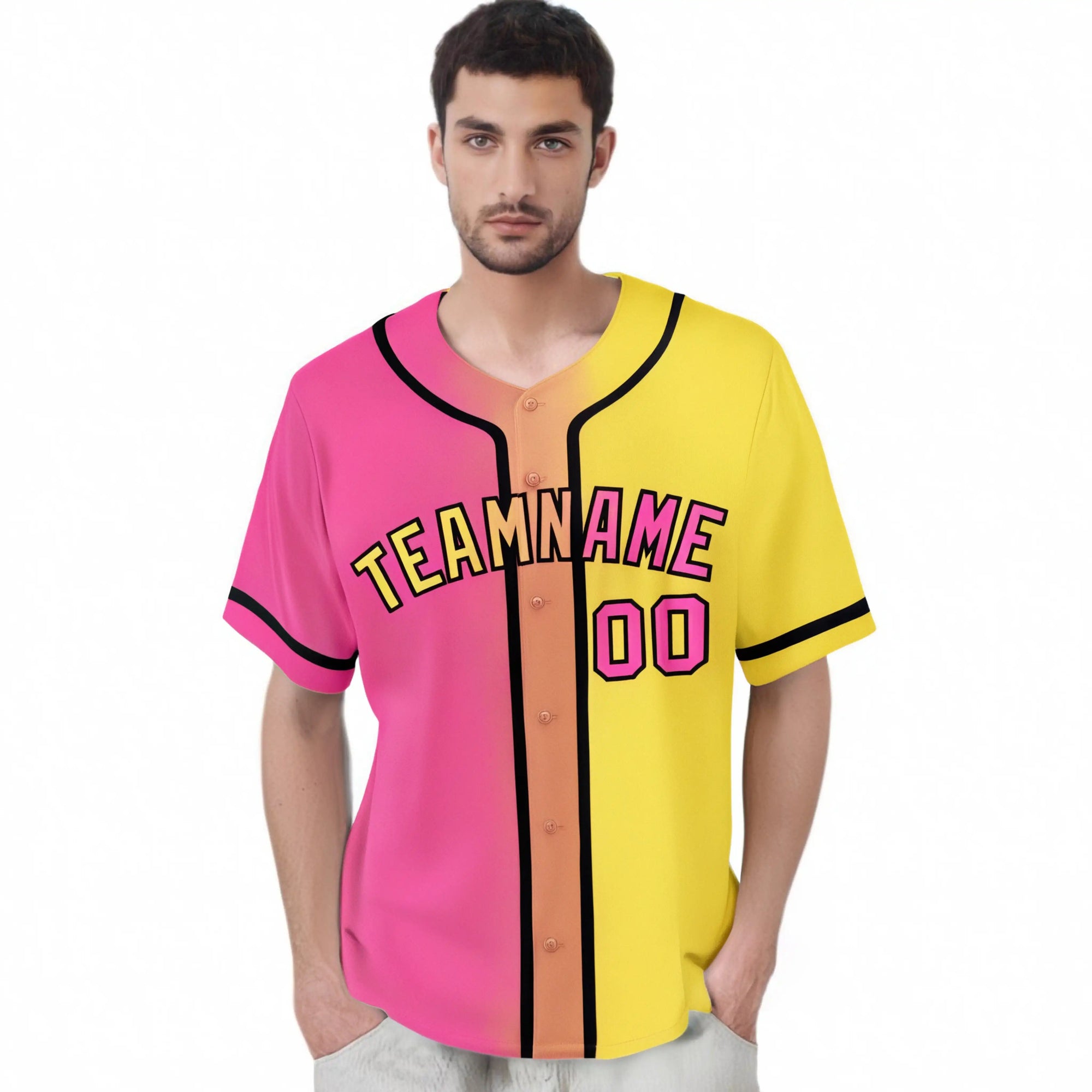 Custom Pink Yellow Gradient Authentic Baseball Jersey