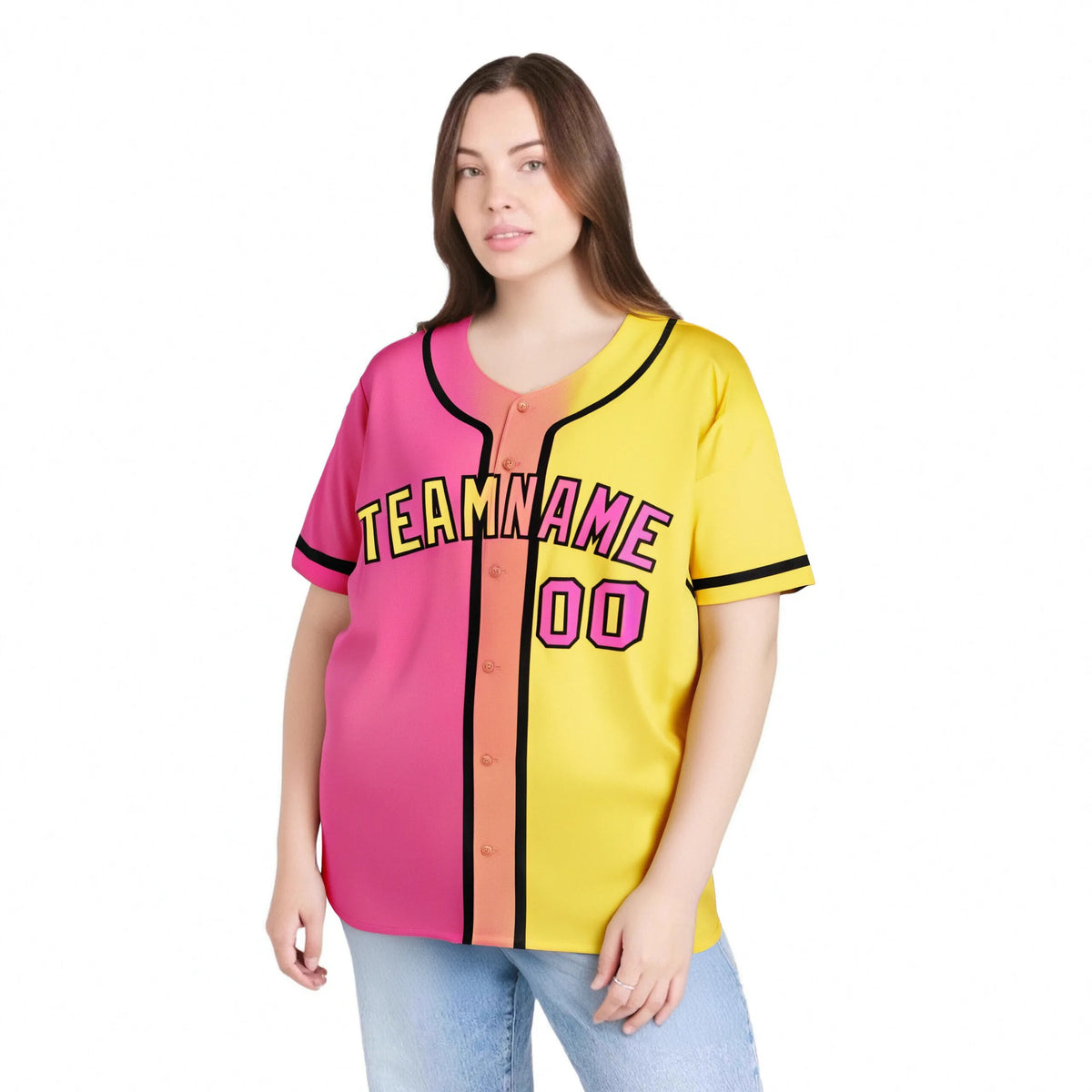 Custom Pink Yellow Gradient Authentic Baseball Jersey