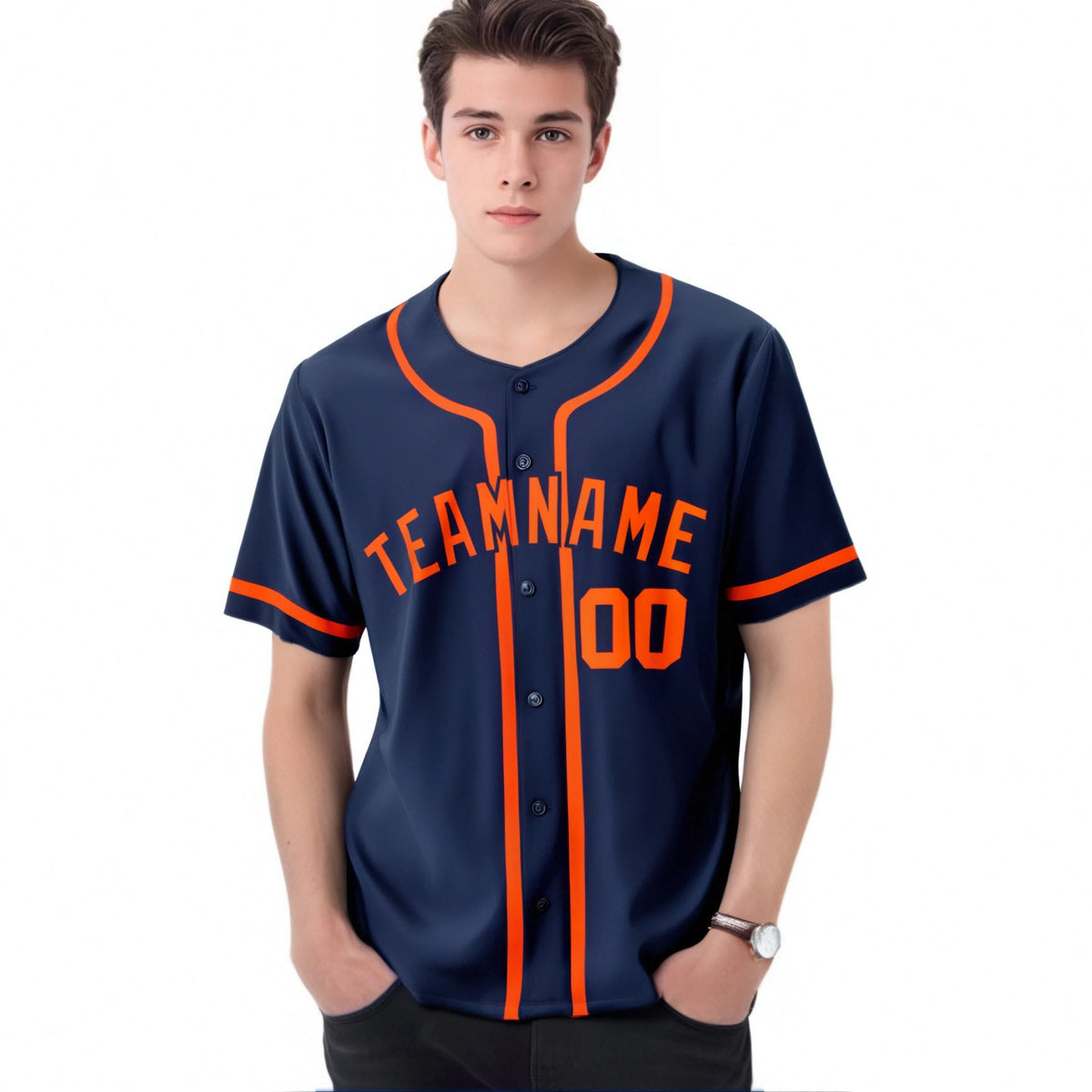 Custom Navy Orange Classic Style Authentic Baseball Jersey
