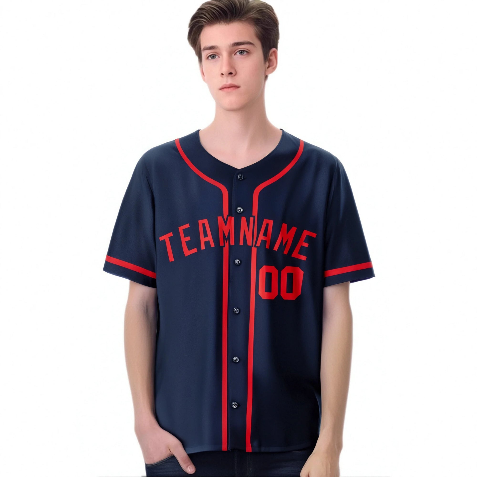 Custom Navy Red Classic Style Authentic Baseball Jersey