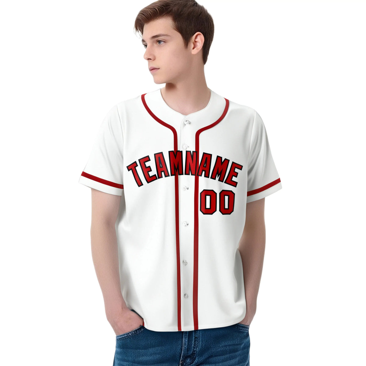 Custom White Red Classic Style Authentic Baseball Jersey