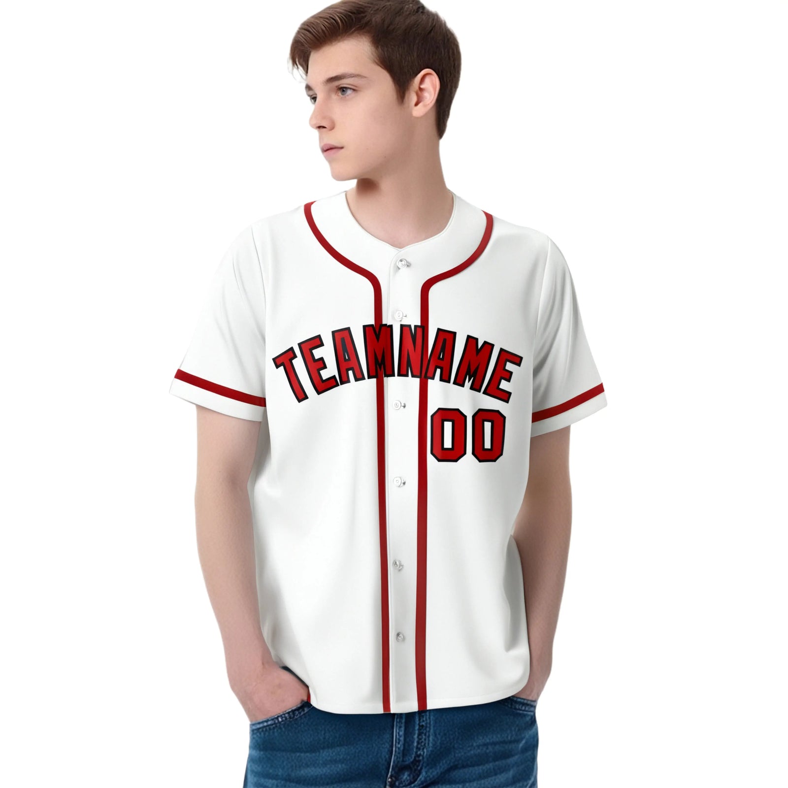 Custom White Red Classic Style Authentic Baseball Jersey