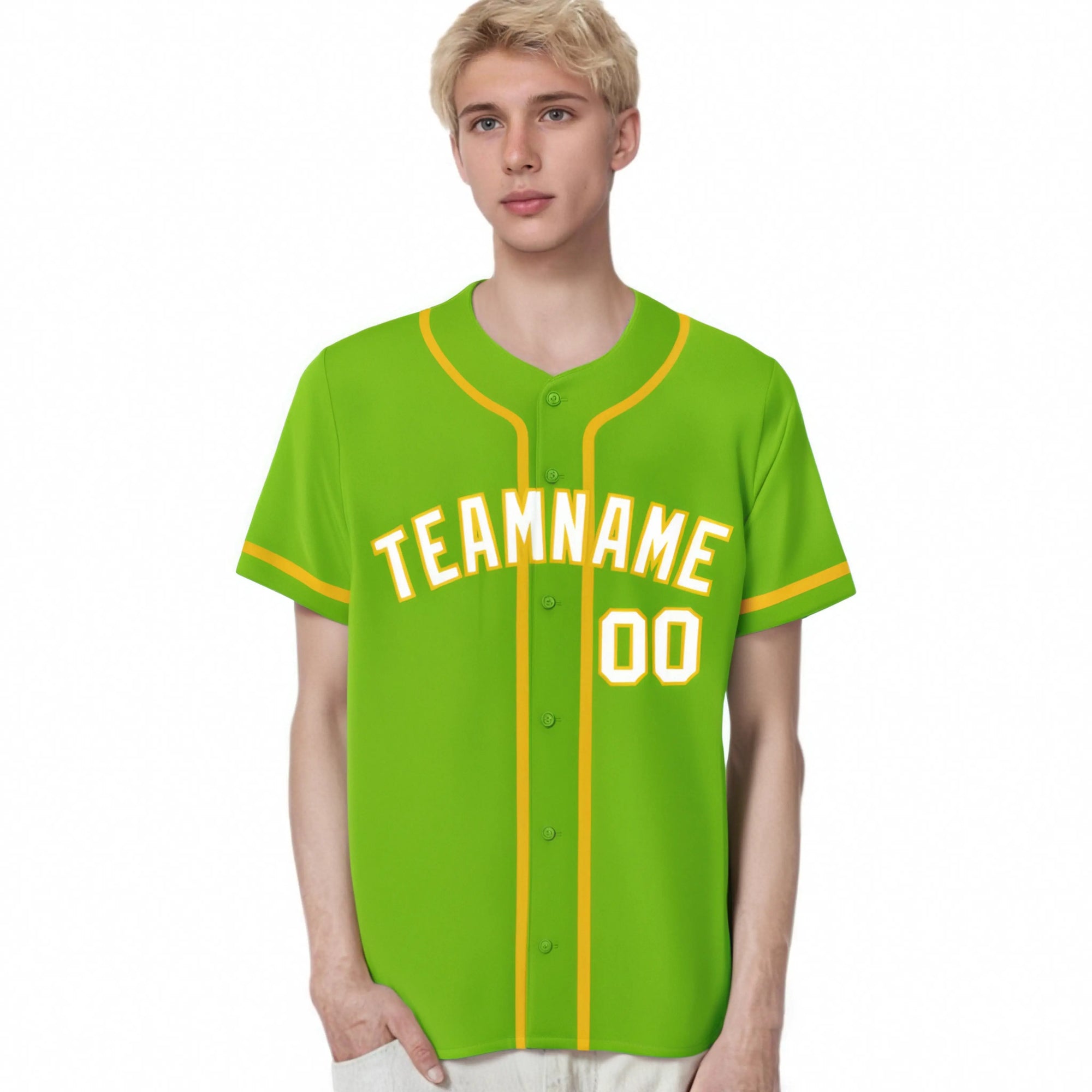 Custom Neon Green Gold-White Classic Style Authentic Baseball Jersey