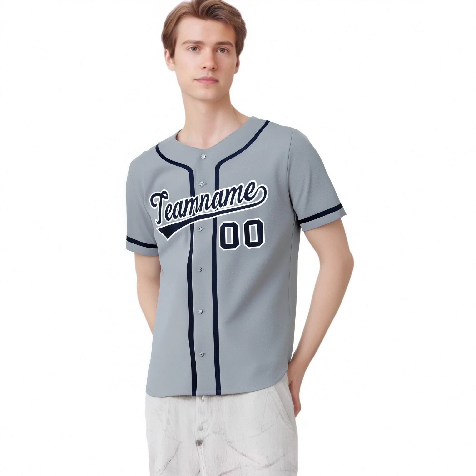 Custom Gray Navy Classic Style Authentic Baseball Jersey