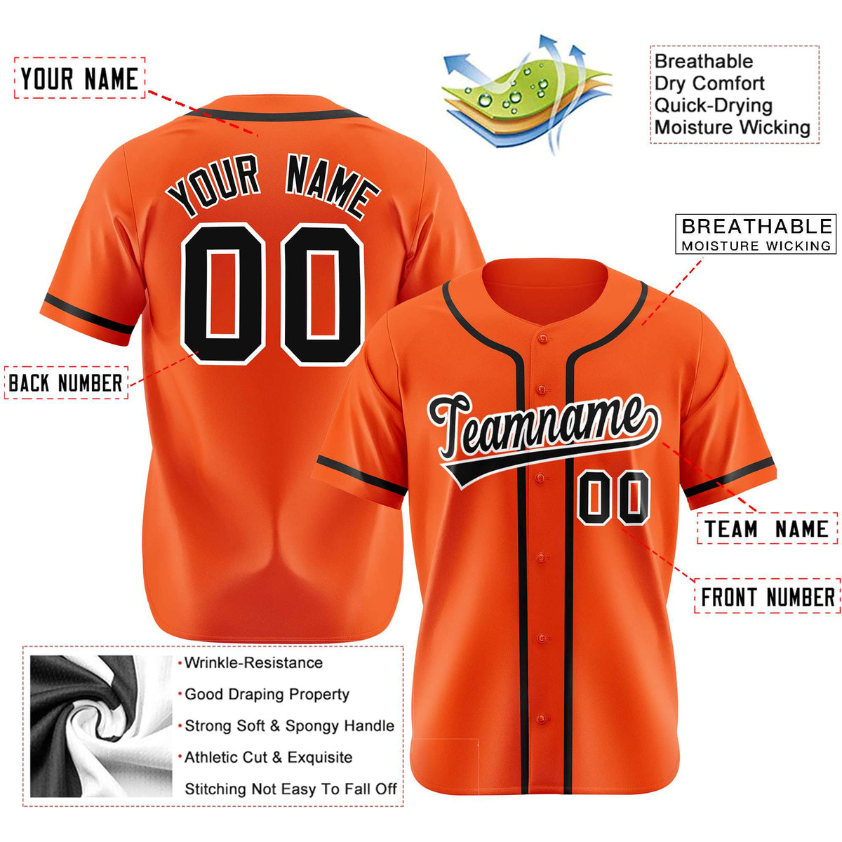 Custom Orange Black Classic Style Authentic Baseball Jersey