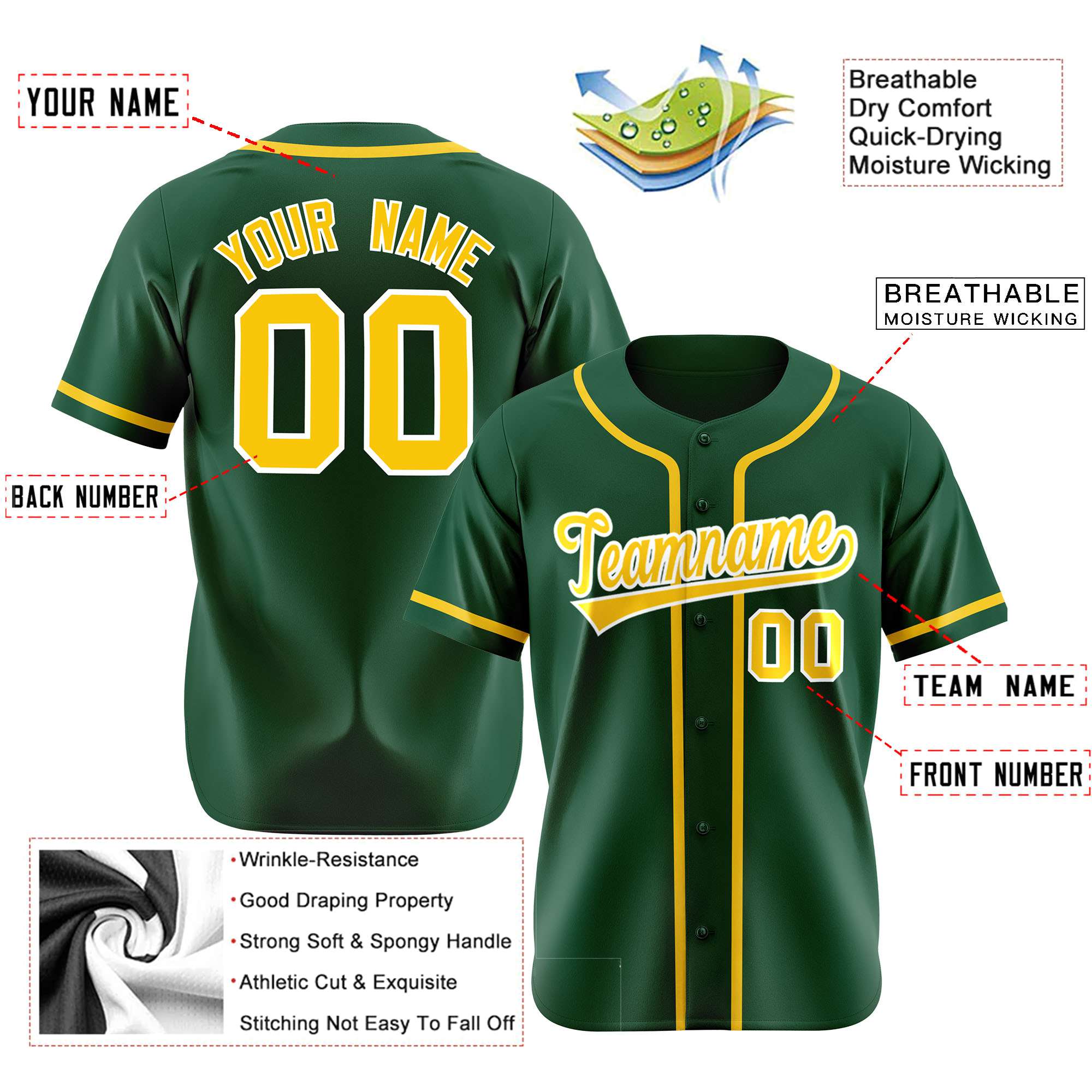 Custom Green Glod Classic Style Authentic Baseball Jersey