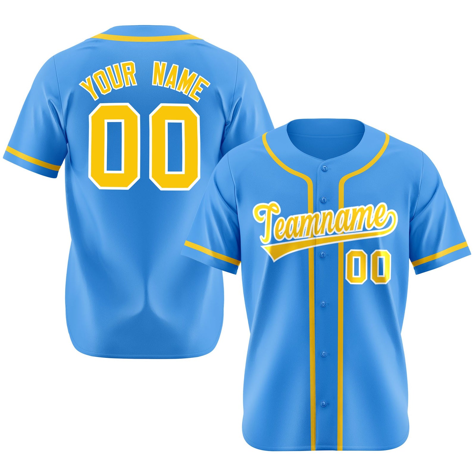 Custom Powder Blue Glod Classic Style Authentic Baseball Jersey