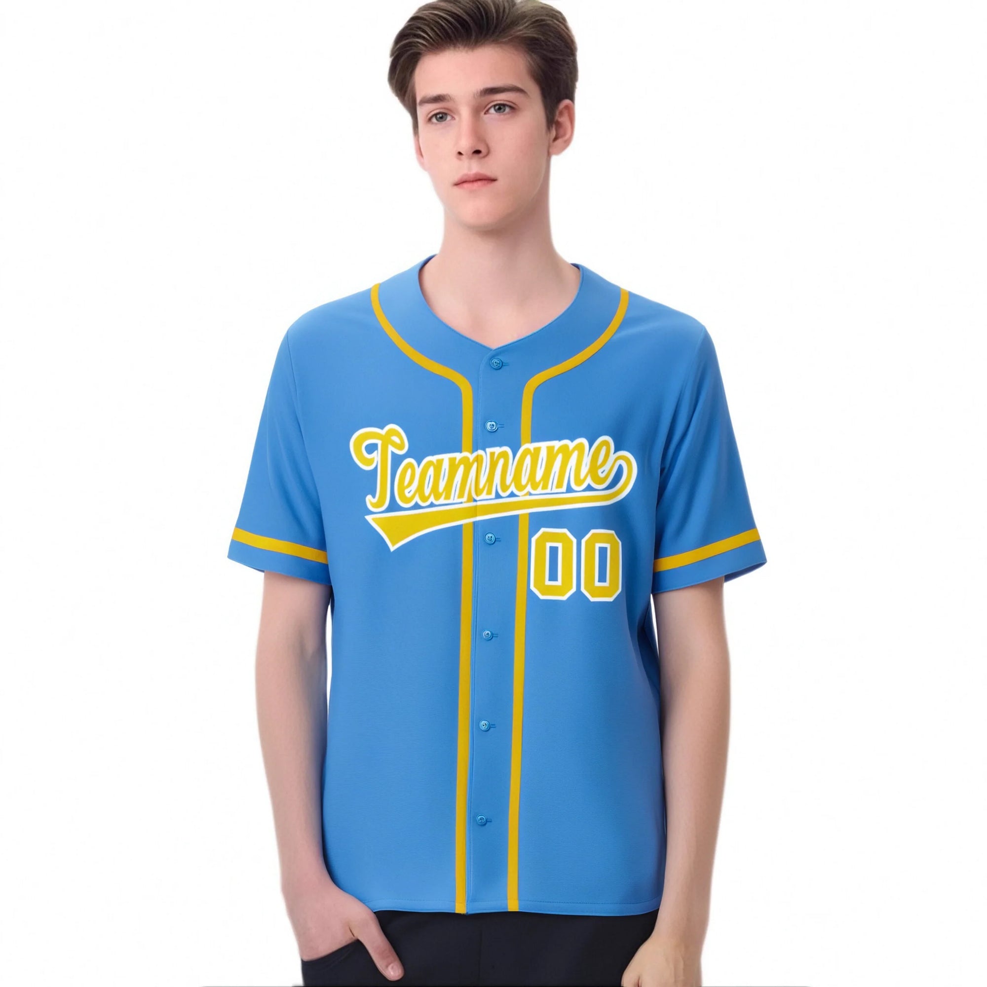 Custom Powder Blue Glod Classic Style Authentic Baseball Jersey