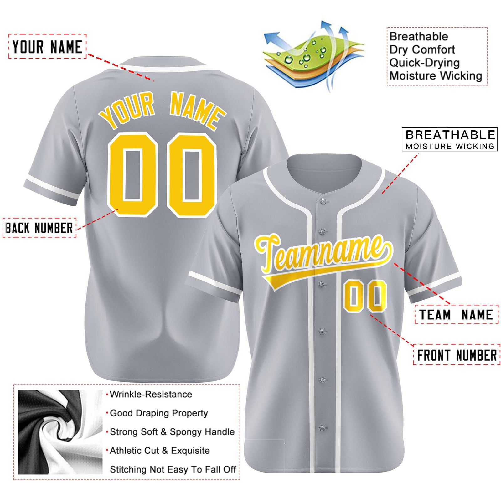 Custom Gray Glod White Classic Style Authentic Baseball Jersey