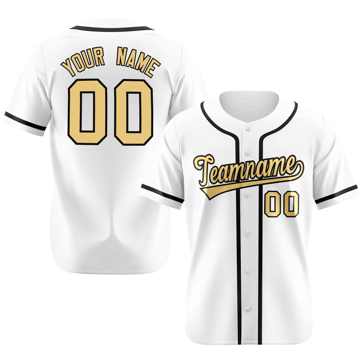 Custom White Glod-Black Classic Style Authentic Baseball Jersey