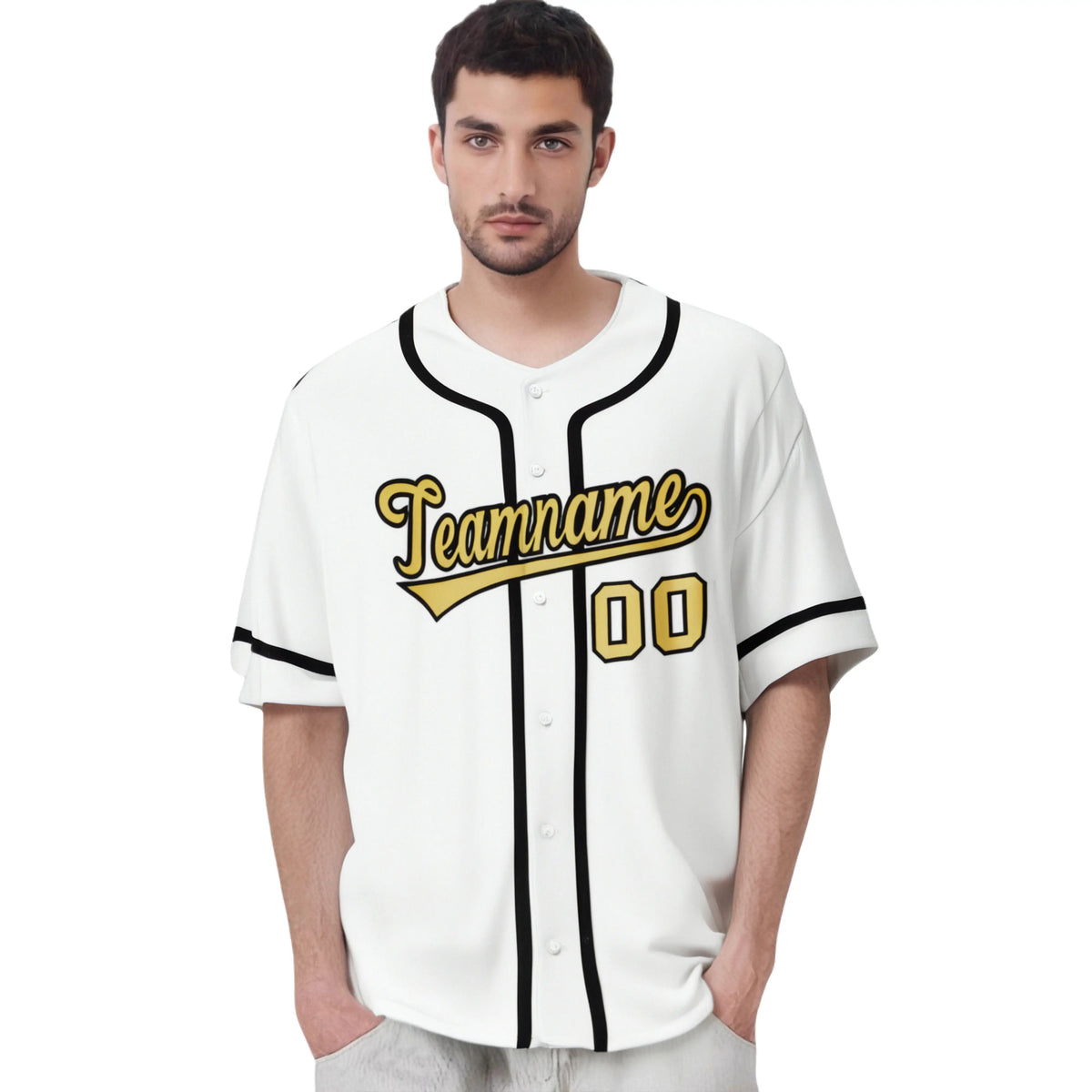 Custom White Glod-Black Classic Style Authentic Baseball Jersey