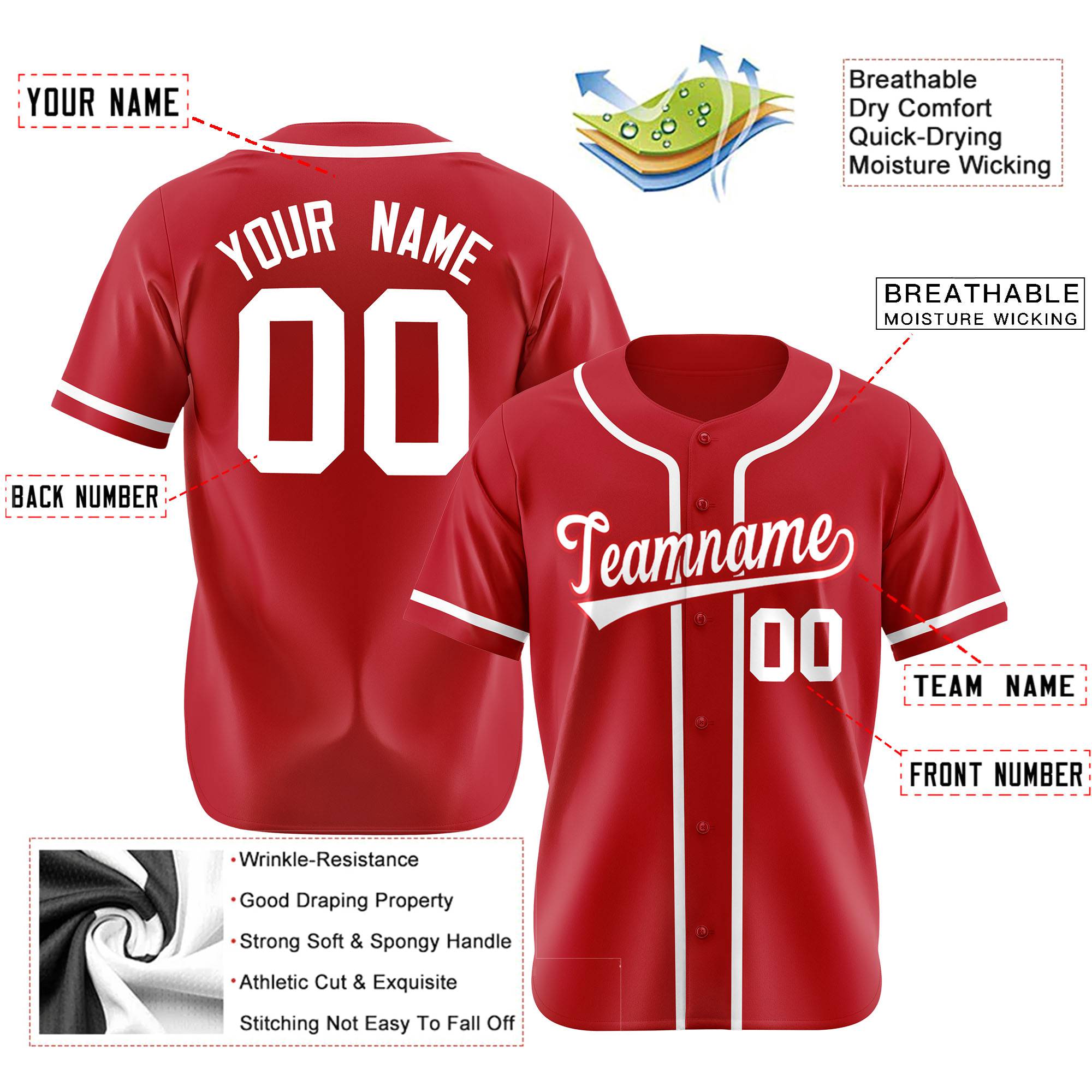 Custom Red White Classic Style Authentic Baseball Jersey