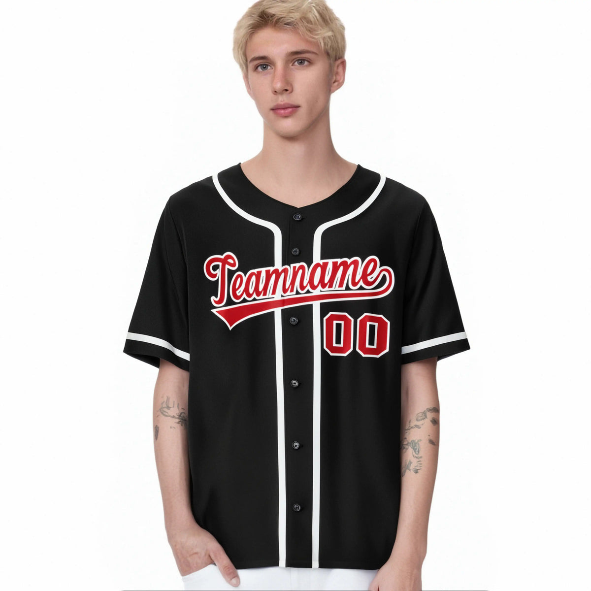Custom Black Red-White Classic Style Authentic Baseball Jersey
