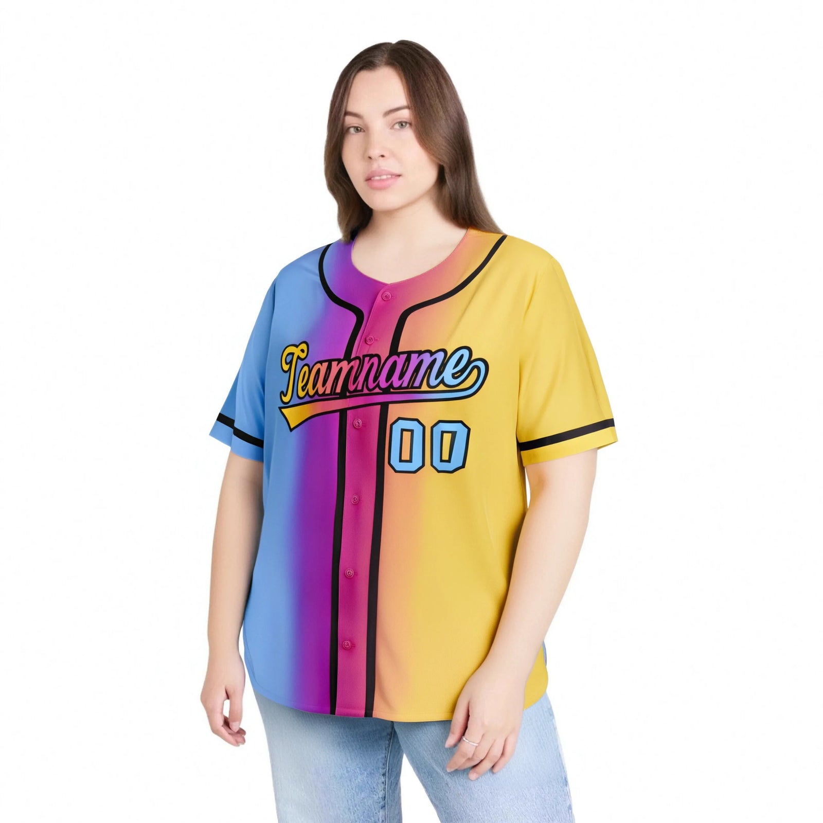 Custom Light Blue Pink-Yellow Gradient Style Authentic Baseball Jersey