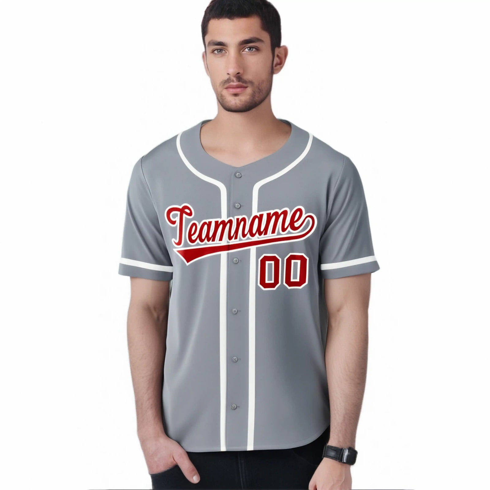 Custom Gray Red-White Classic Style Authentic Baseball Jersey