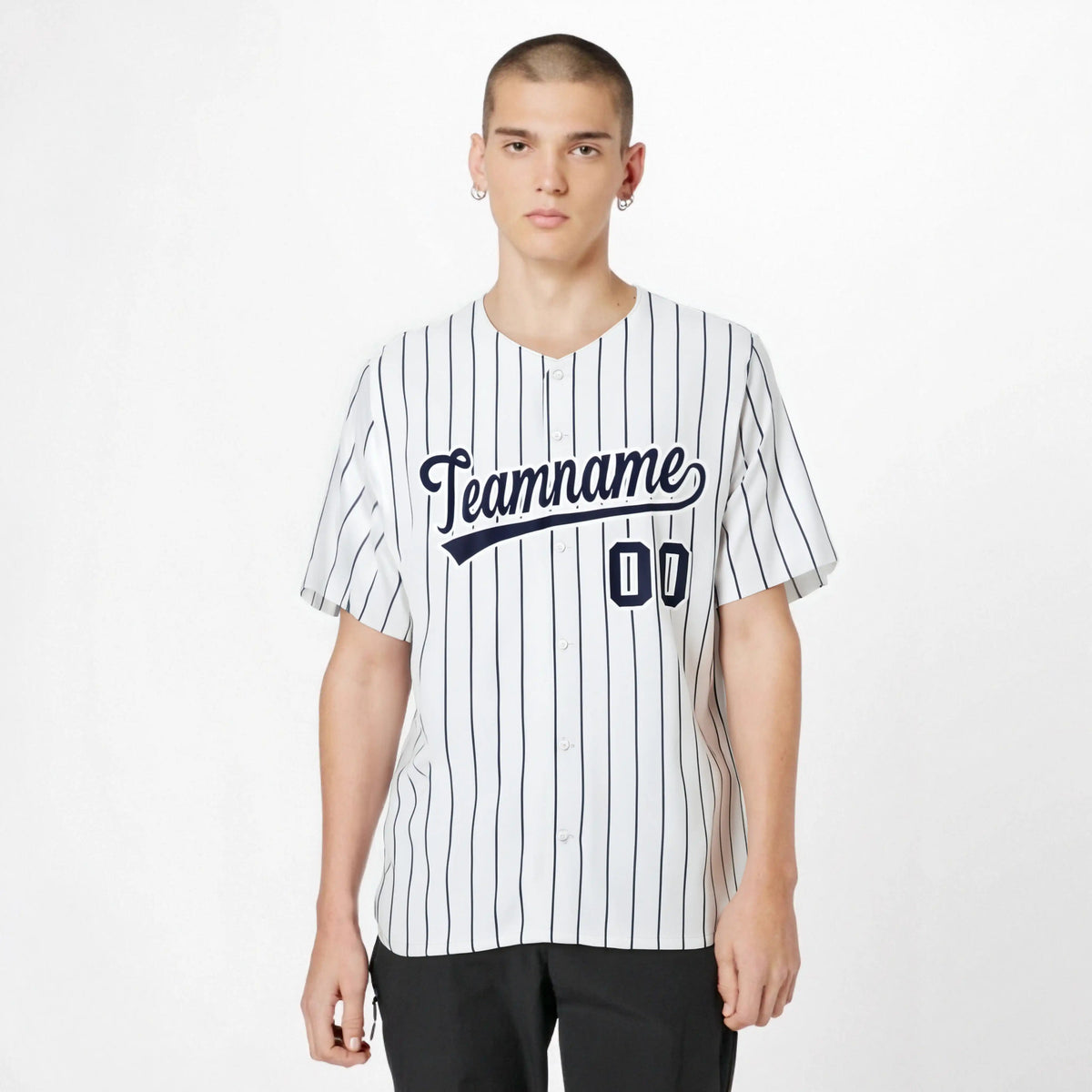 Custom White Navy Pinstripe Authentic Baseball Jersey