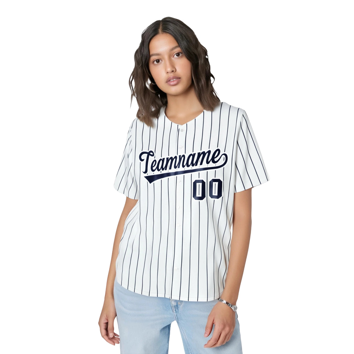 Custom White Navy Pinstripe Authentic Baseball Jersey
