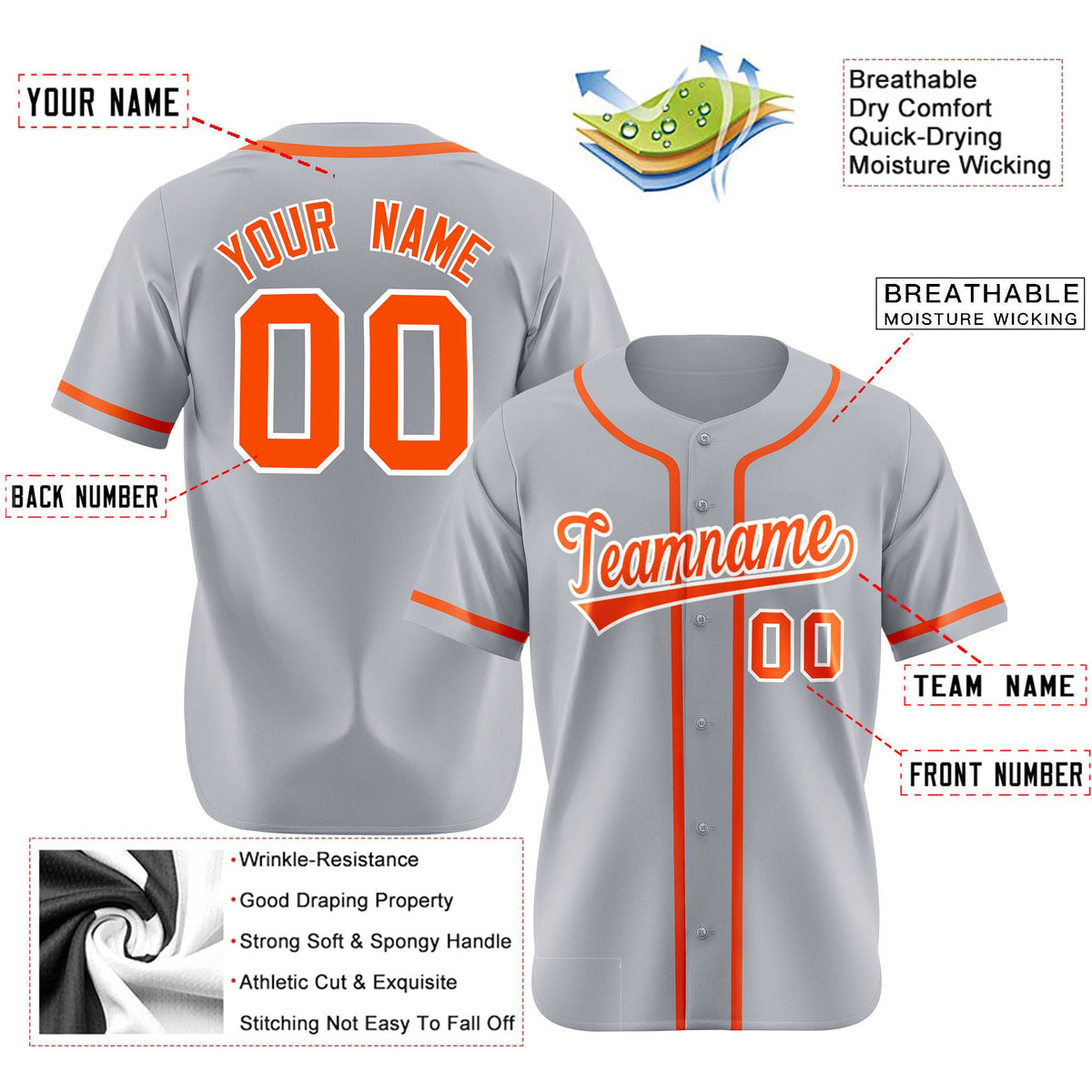 Custom Gray Orange Classic Style Authentic Baseball Jersey