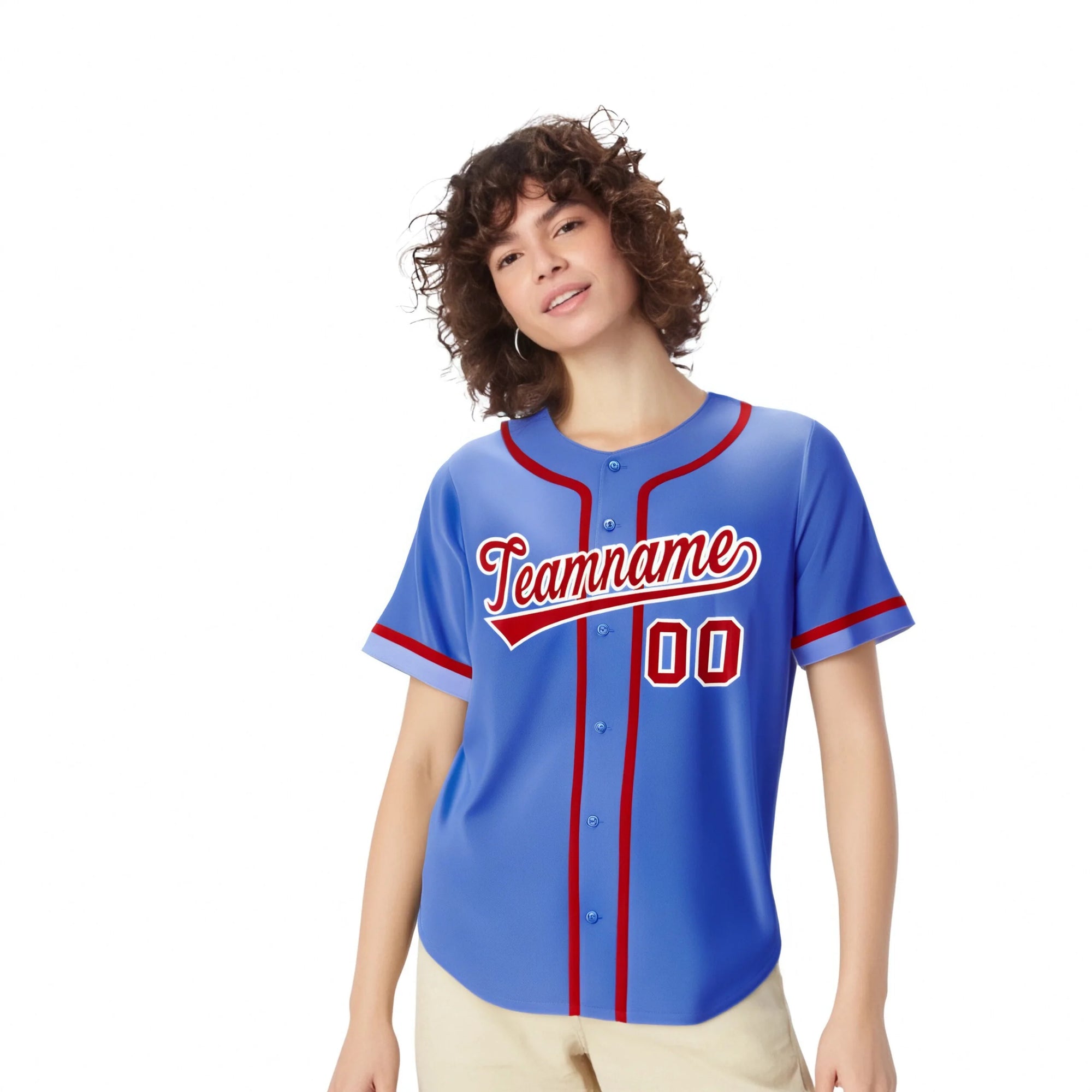 Custom Powder Blue Red Classic Style Authentic Baseball Jersey