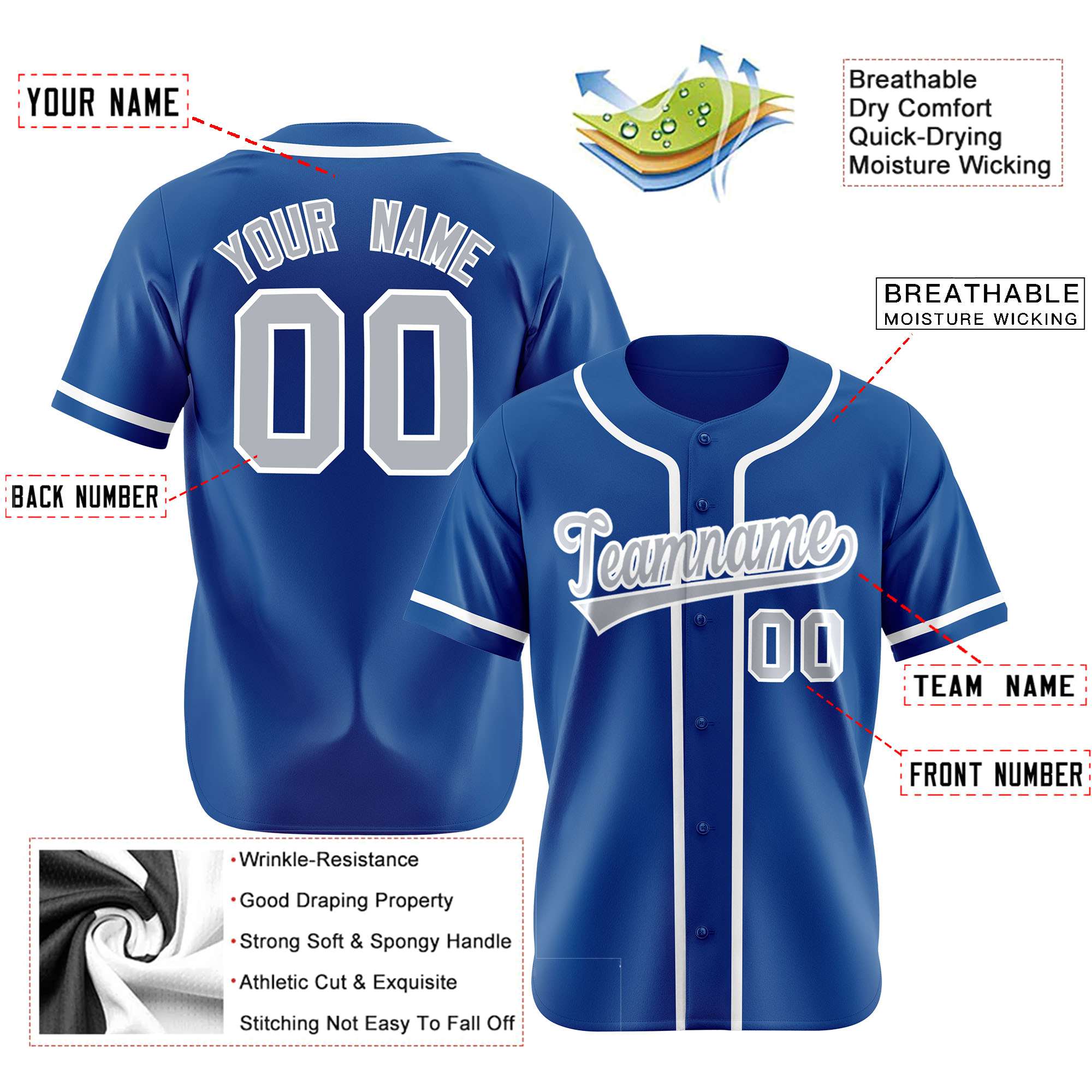 Custom Blue Gray-White Classic Style Authentic Baseball Jersey