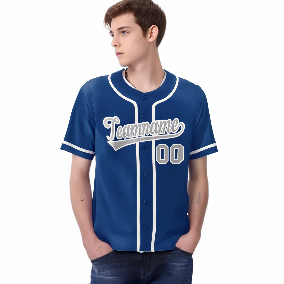 Custom Blue Gray-White Classic Style Authentic Baseball Jersey