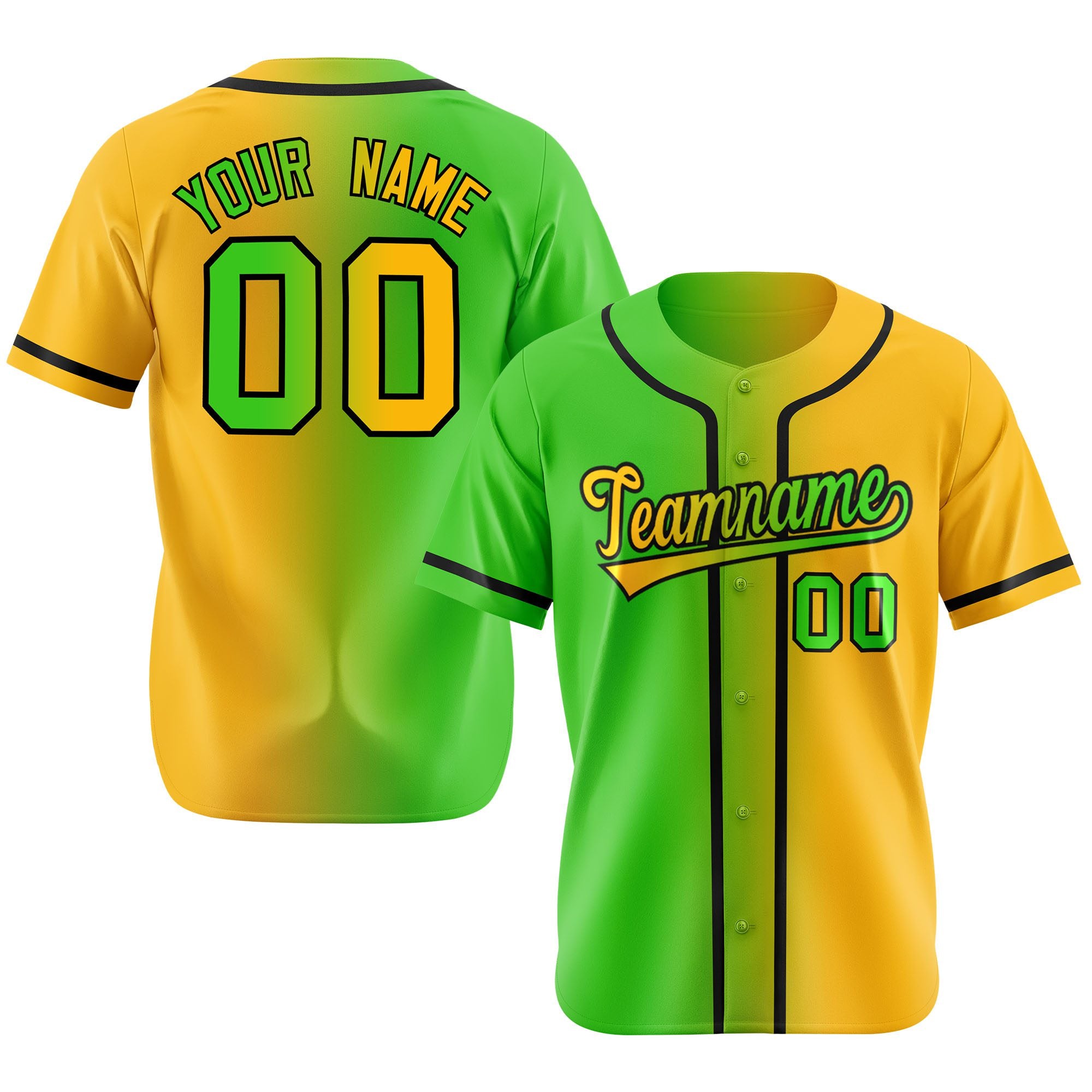 Custom Green Yellow Gradient Style Authentic Baseball Jersey