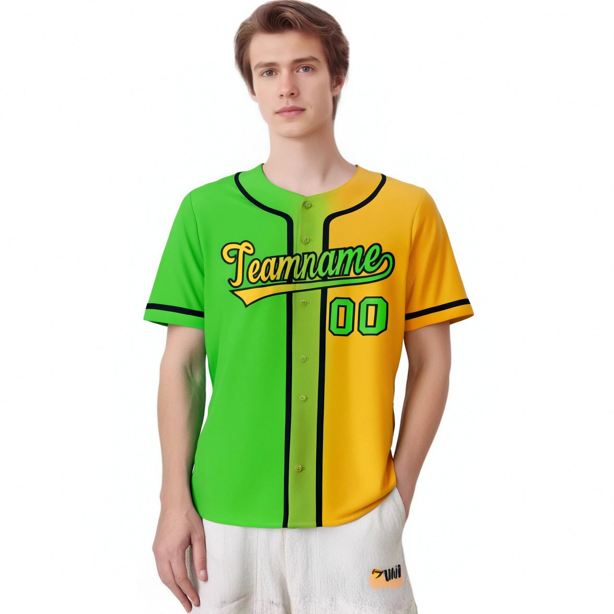 Custom Green Yellow Gradient Style Authentic Baseball Jersey