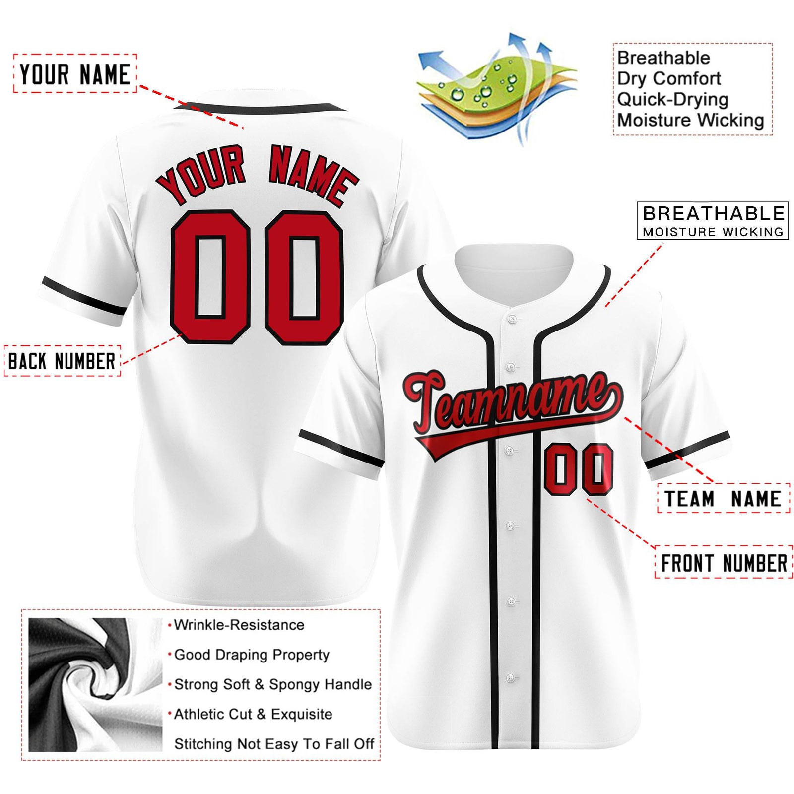 Custom White Red-Black Classic Style Authentic Baseball Jersey