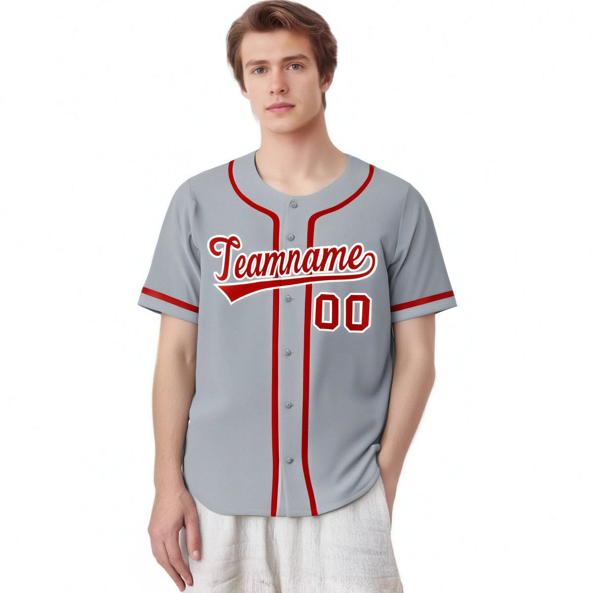 Custom Gray Red-White Classic Style Authentic Baseball Jersey
