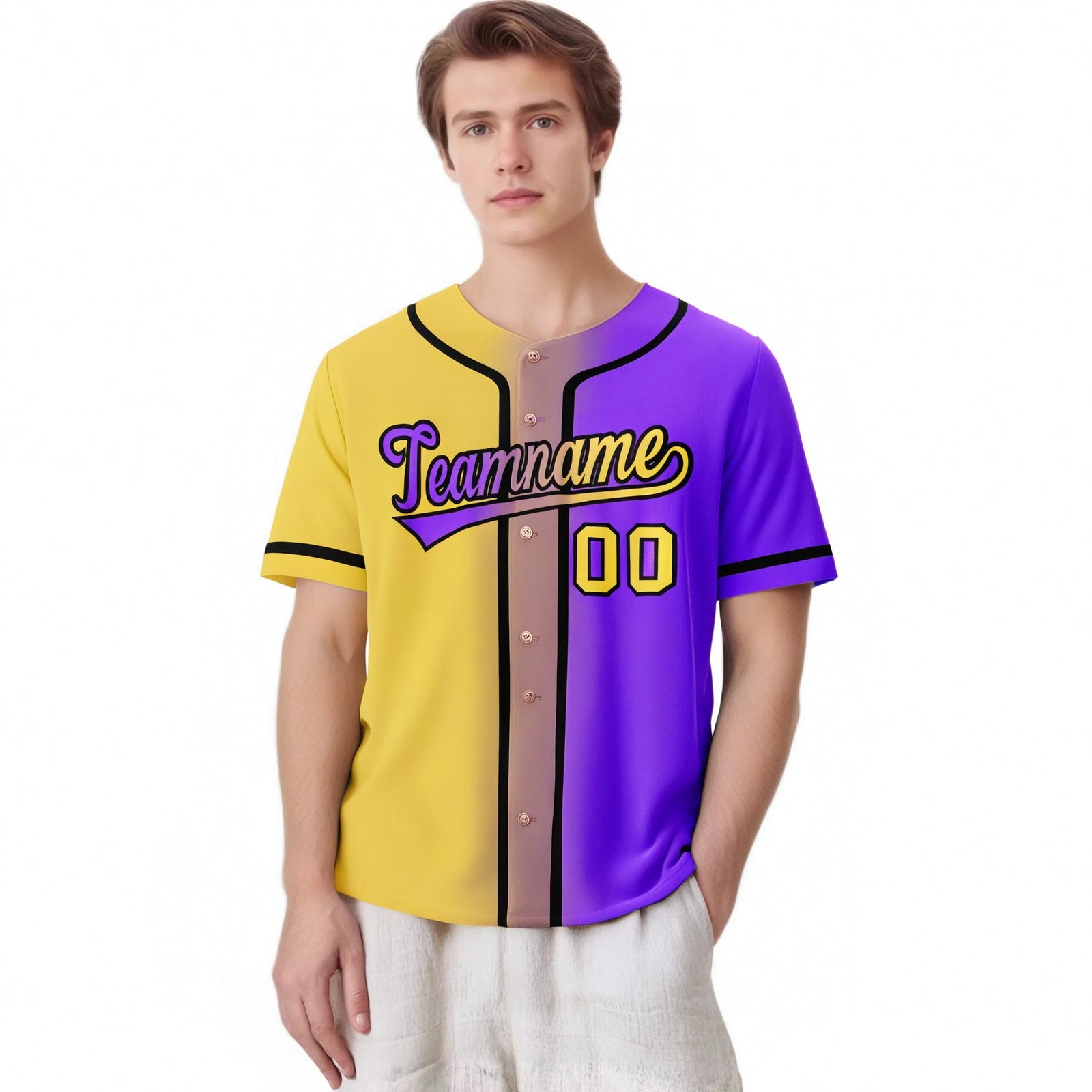 Custom Yellow Purple Gradient Style Authentic Baseball Jersey