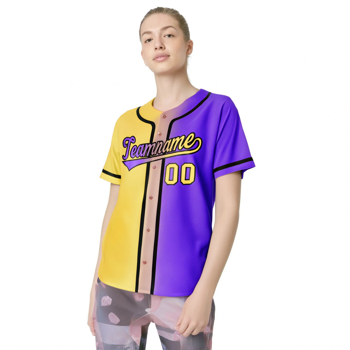 Custom Yellow Purple Gradient Style Authentic Baseball Jersey