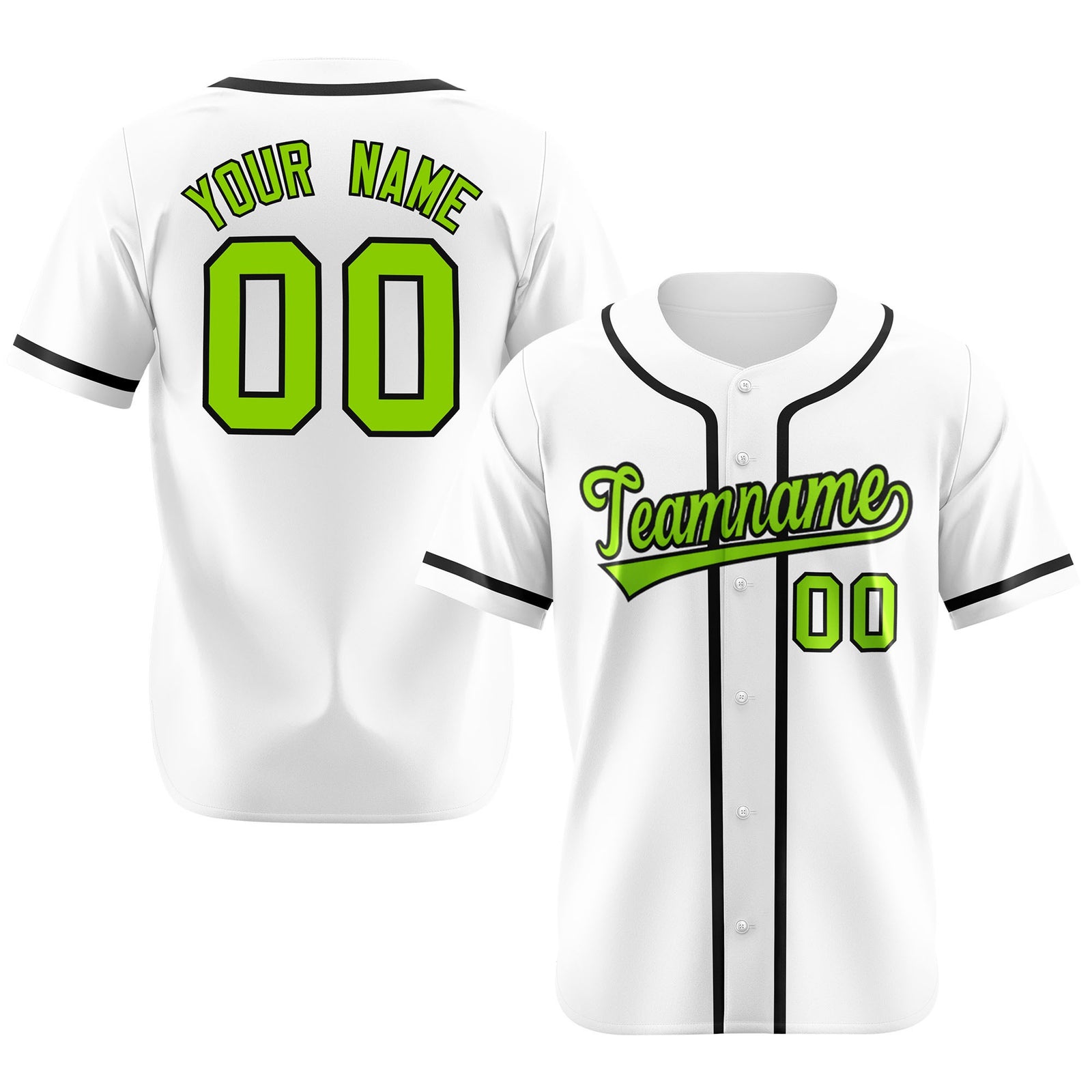 Custom White Neon Green-Black Classic Style Authentic Baseball Jersey