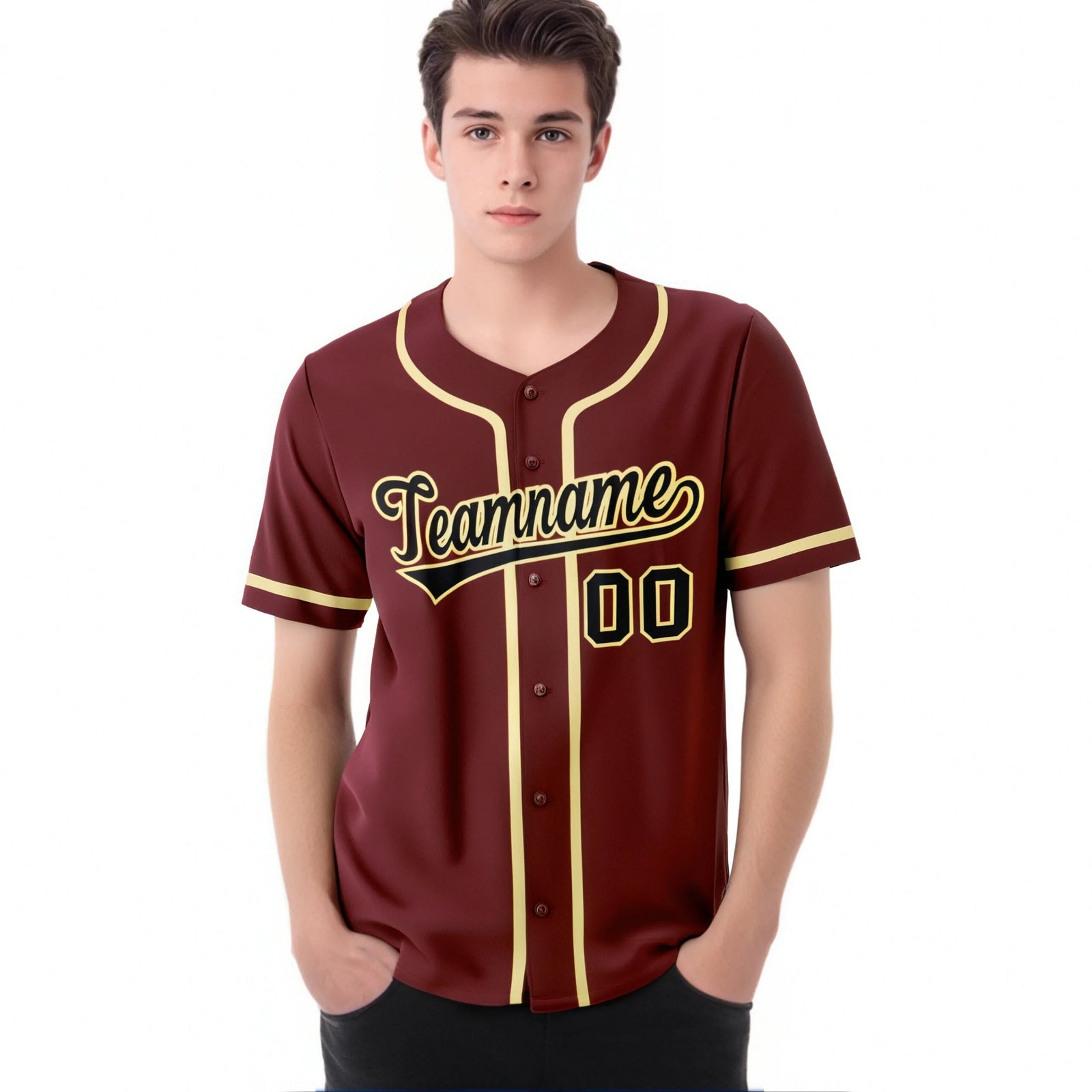 Custom Crimson khaki-Black Classic Style Authentic Baseball Jersey