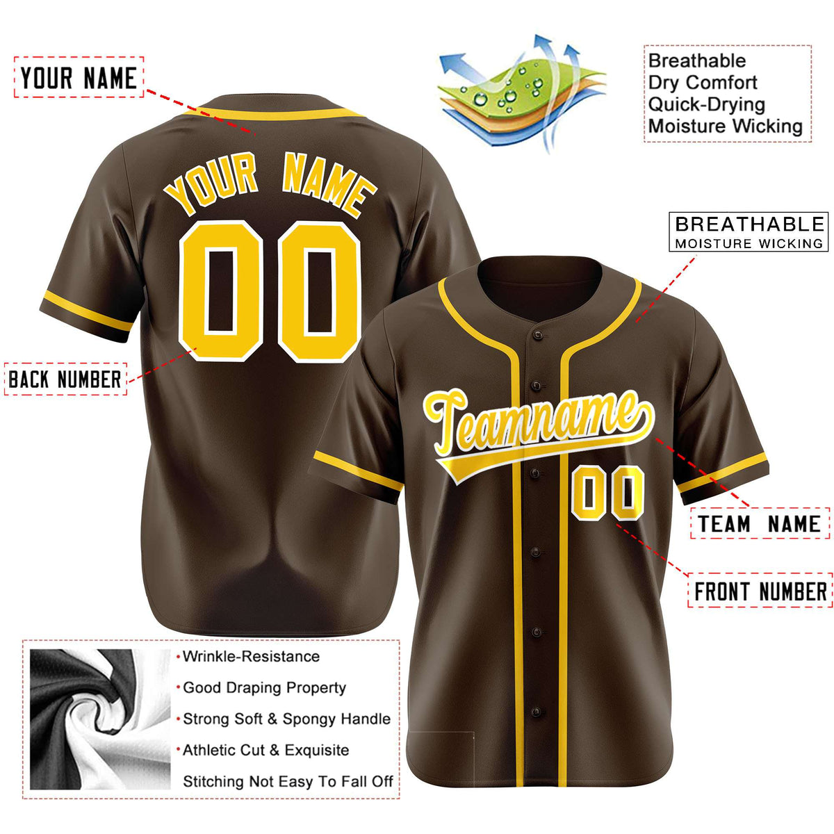 Custom Brown Glod Classic Style Authentic Baseball Jersey