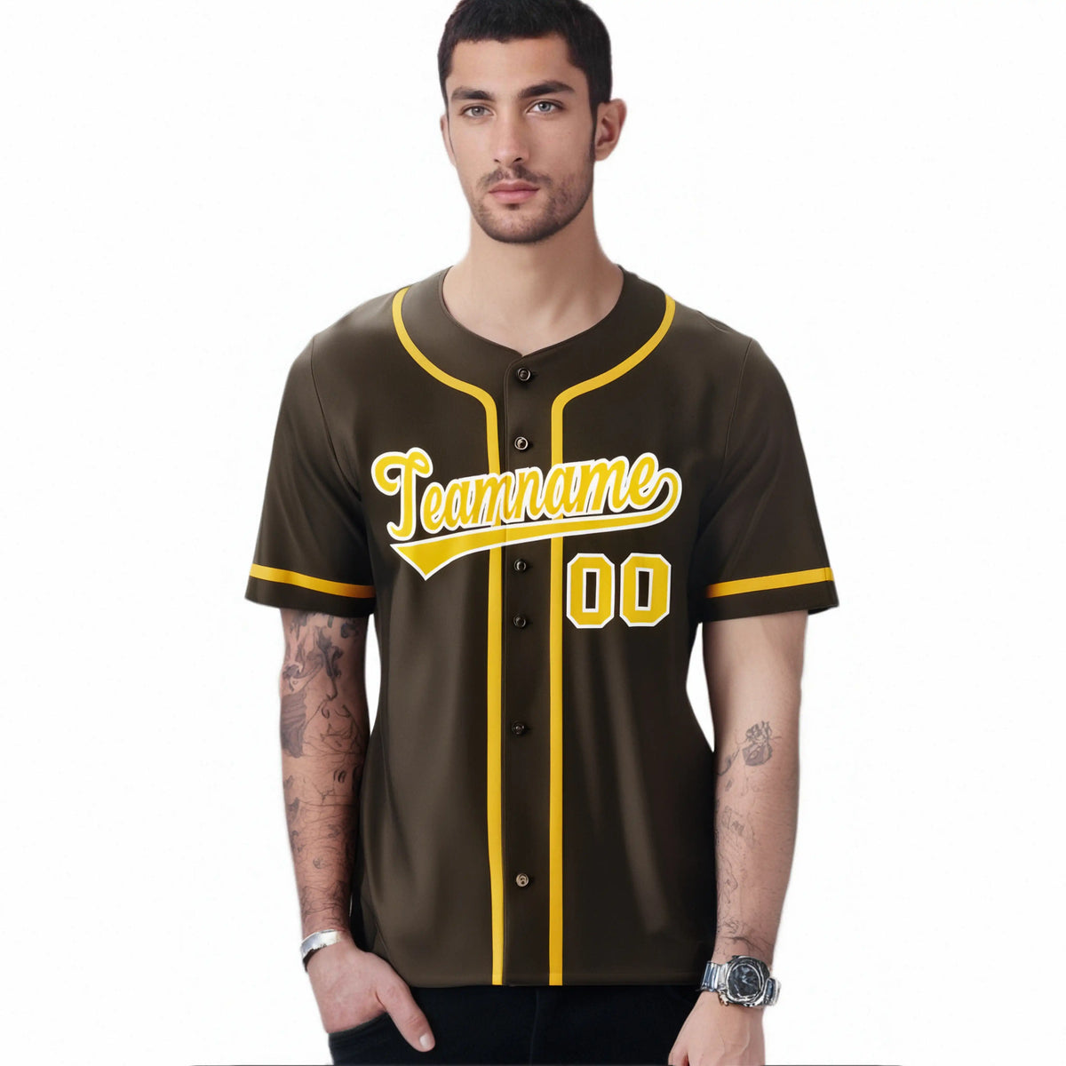 Custom Brown Glod Classic Style Authentic Baseball Jersey