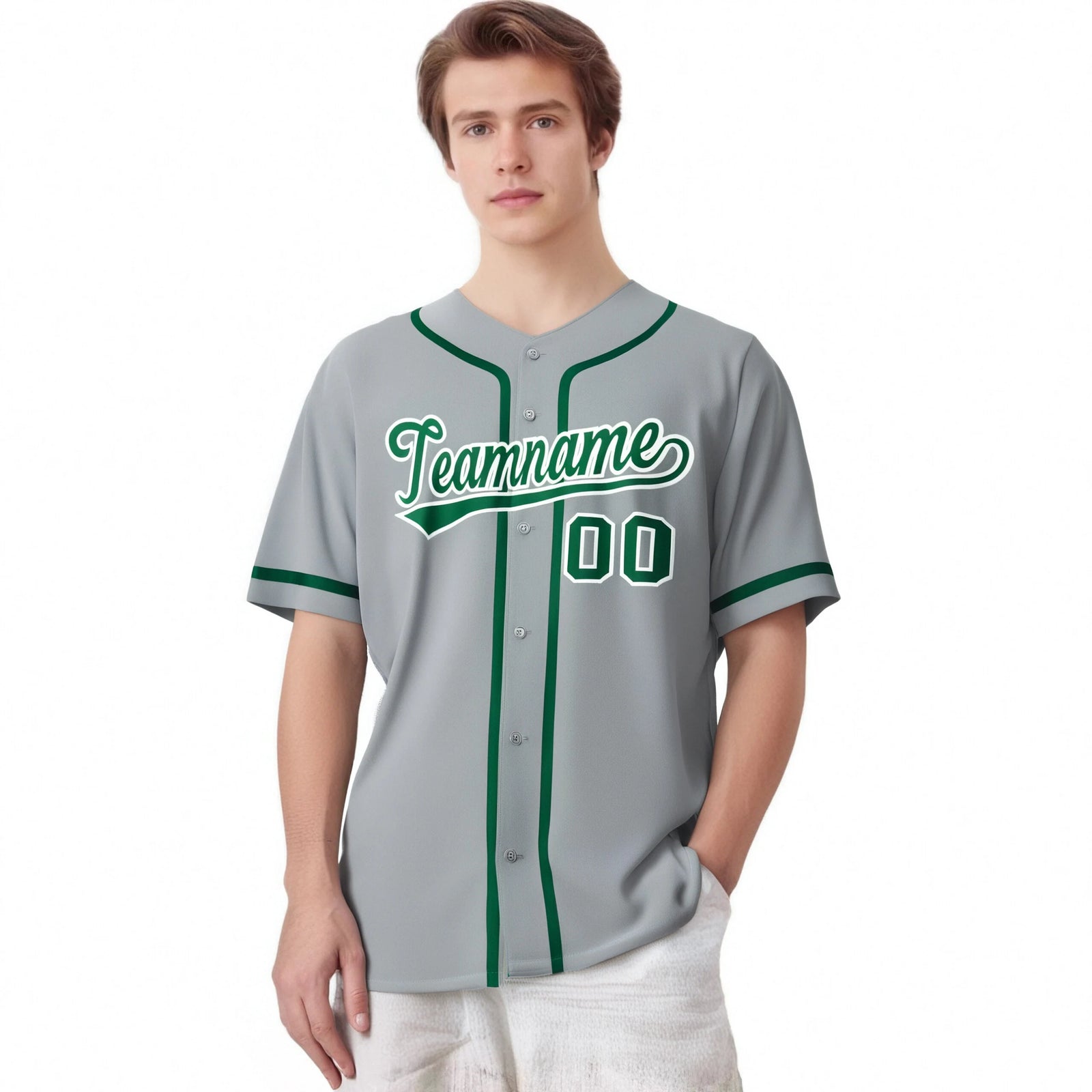 Custom Gray Kelly Green Classic Style Authentic Baseball Jersey
