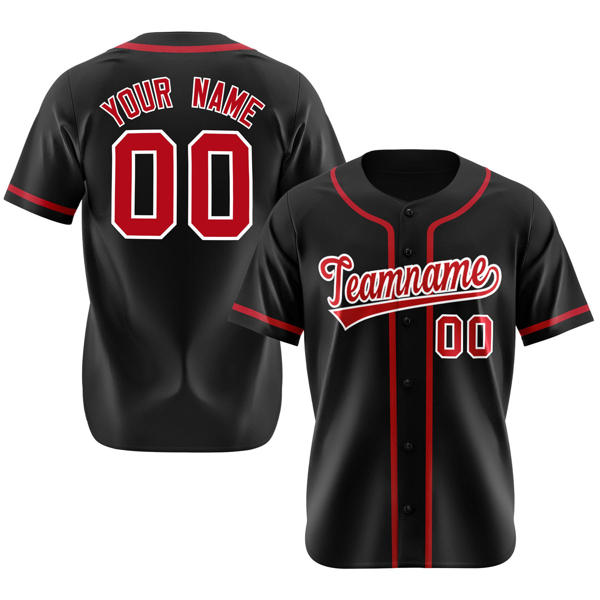 Custom Black Red Classic Style Authentic Baseball Jersey