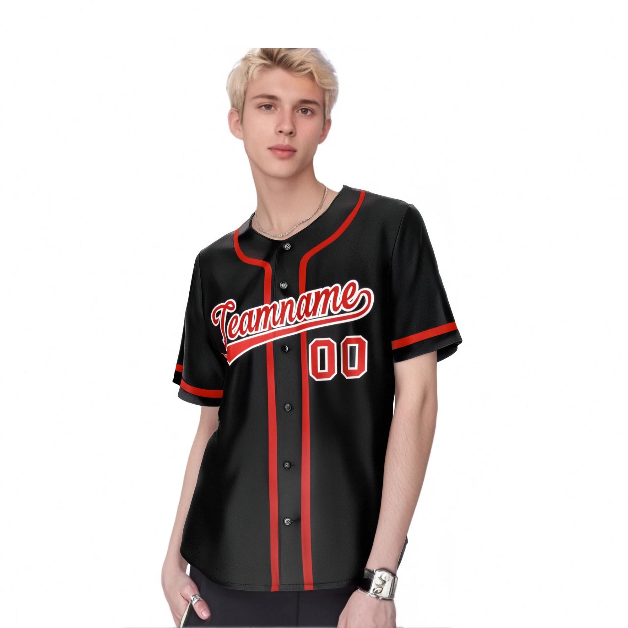 Custom Black Red Classic Style Authentic Baseball Jersey