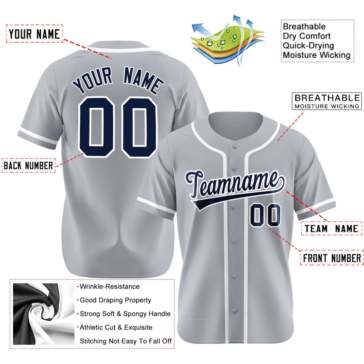 Custom Gray White Classic Style Authentic Baseball Jersey