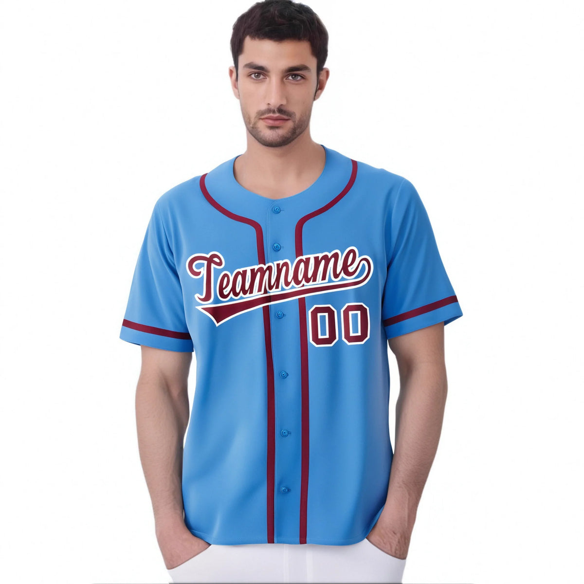 Custom Powder Blue Crimson Classic Style Authentic Baseball Jersey