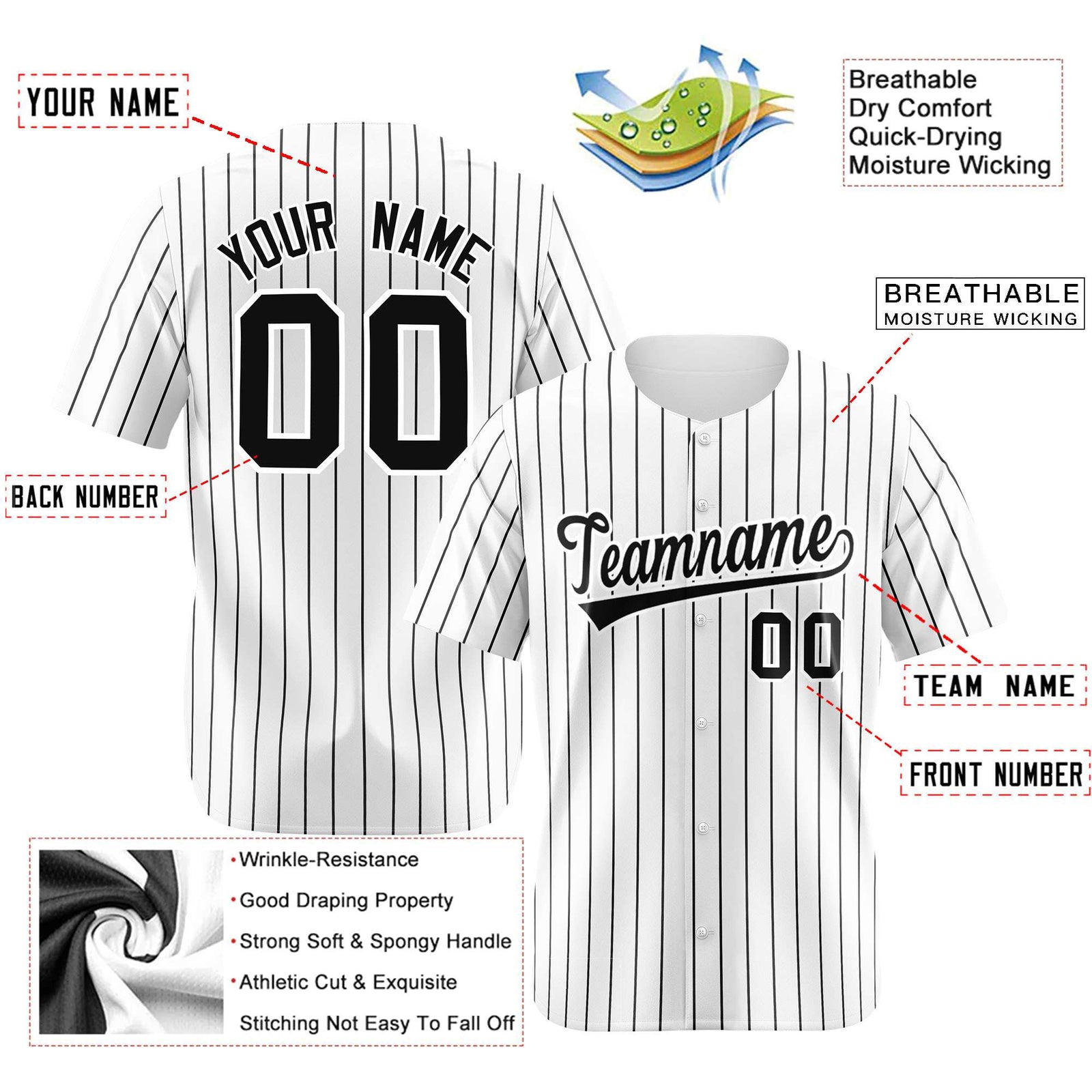 Custom White Black Pinstripe Authentic Baseball Jersey