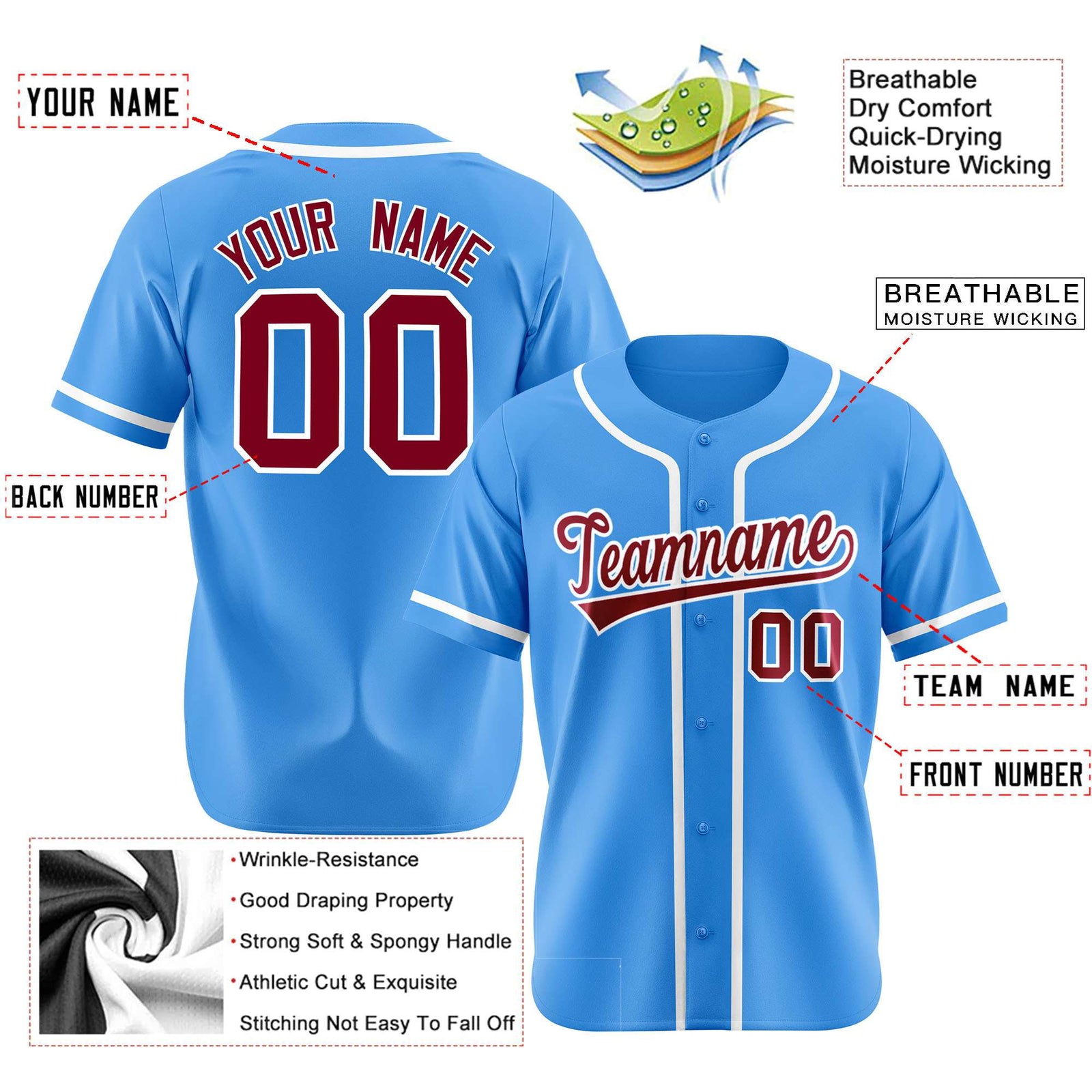 Custom Powder Blue White Classic Style Authentic Baseball Jersey